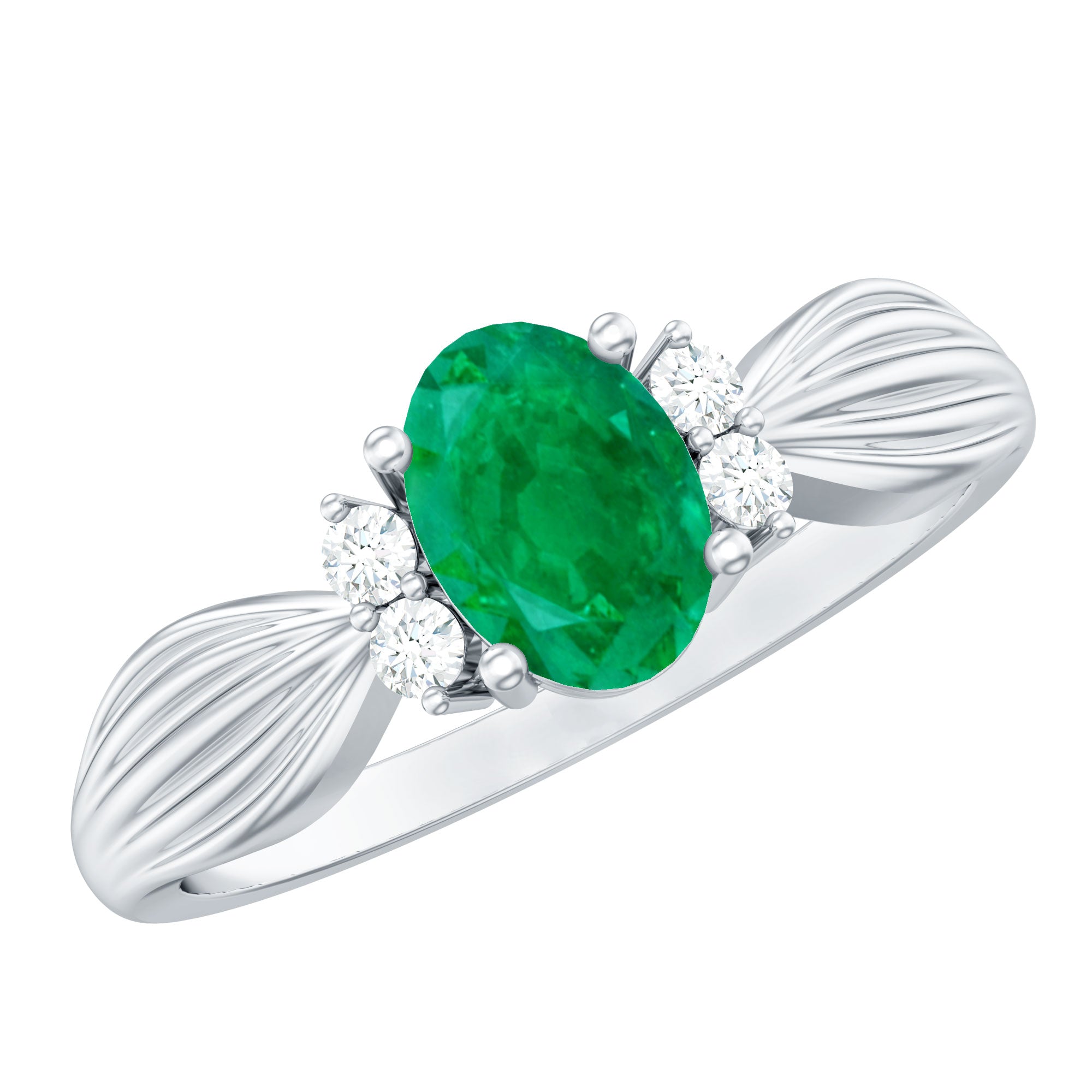 Natural 5X7mm Emerald Oval Engagement Ring with Diamond AAA - Rosec Jewels