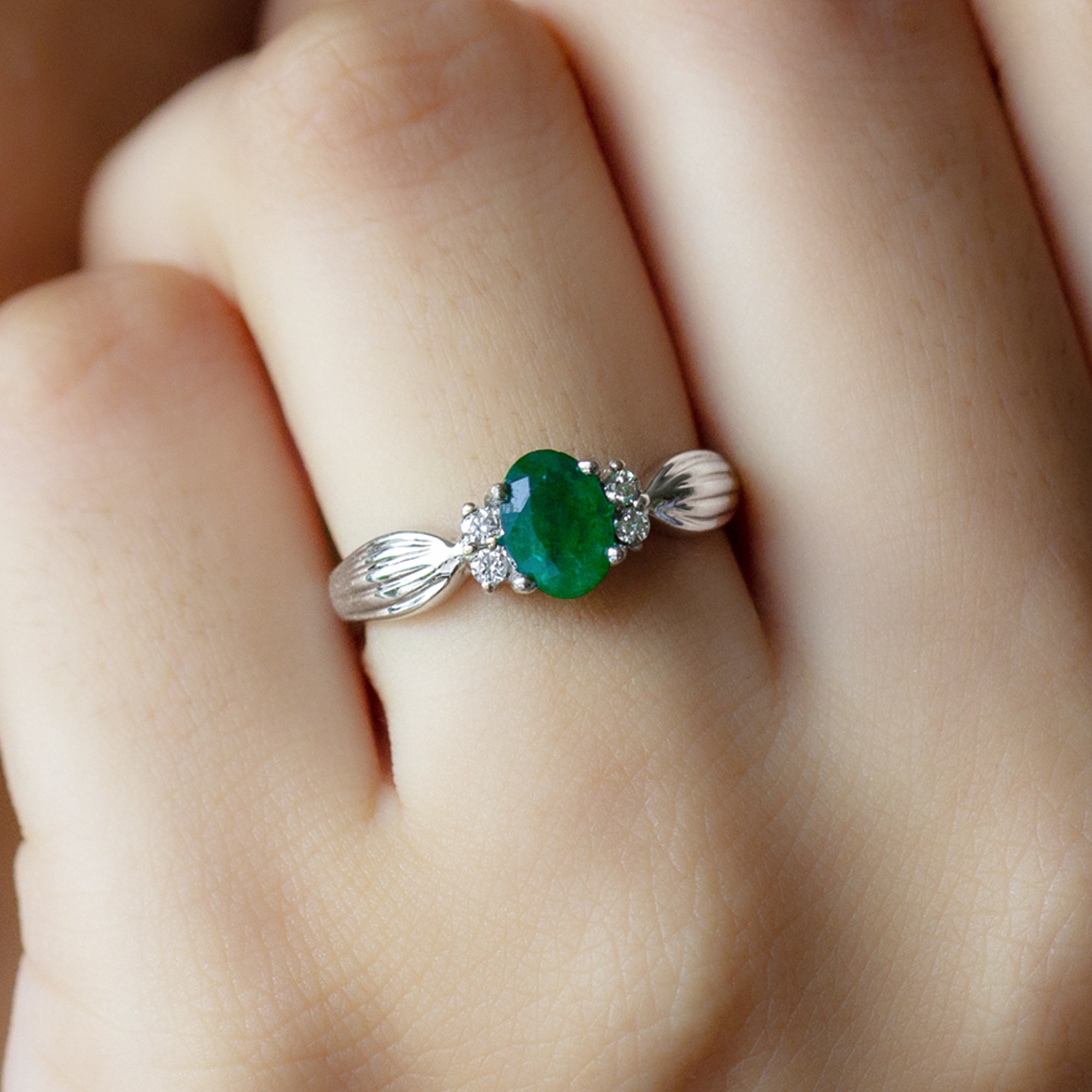 Natural 5X7mm Emerald Oval Engagement Ring with Diamond AAA - Rosec Jewels