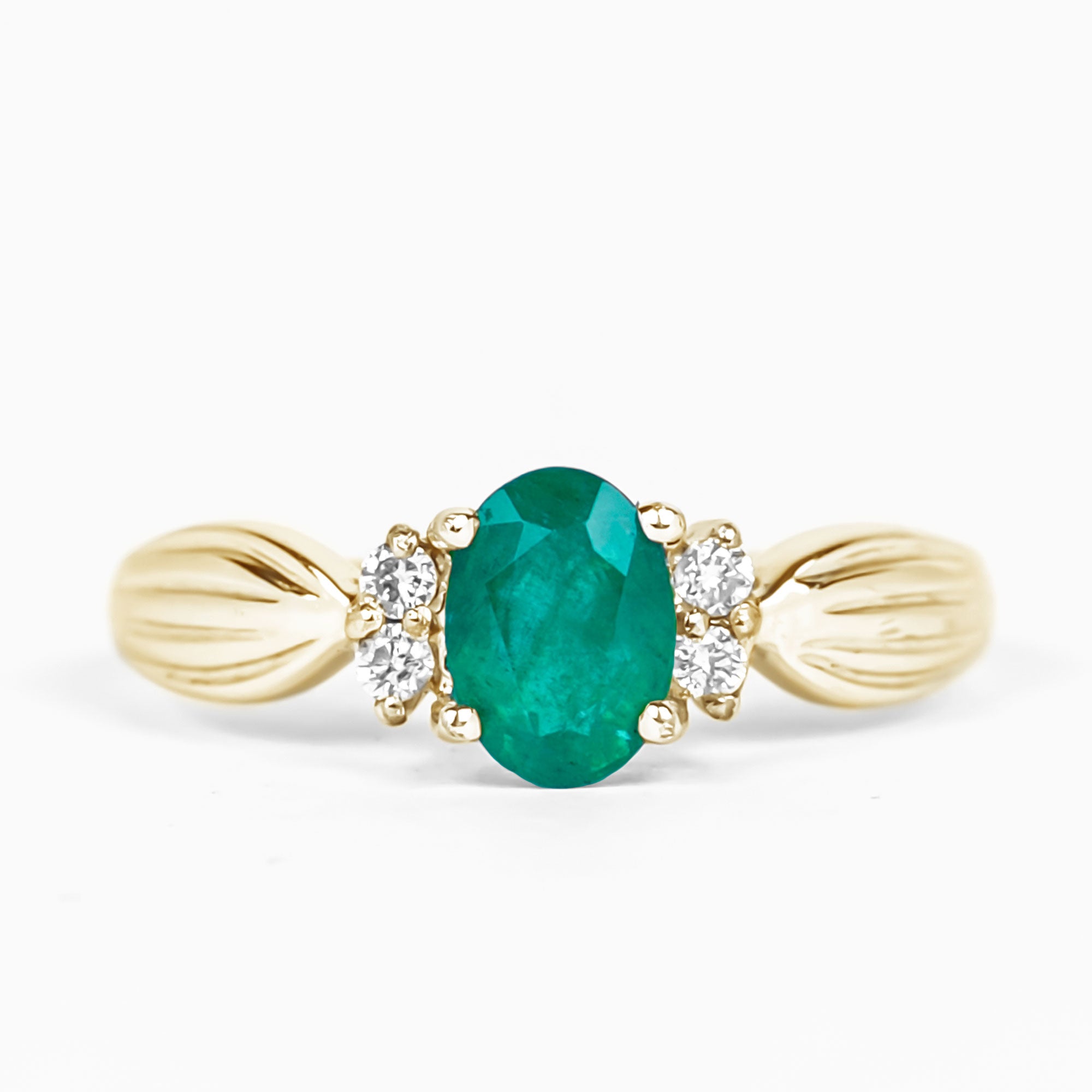 Natural 5X7mm Emerald Oval Engagement Ring with Diamond AAA - Rosec Jewels