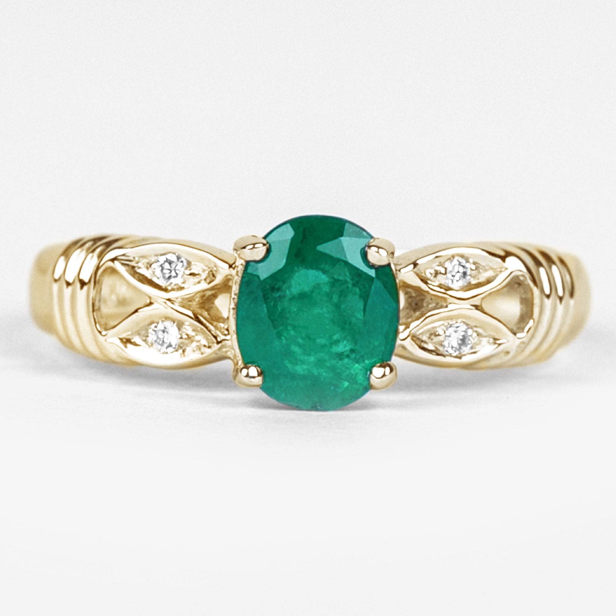 Real Oval Emerald Solitaire Engagement Ring with Diamond AAA - Rosec Jewels