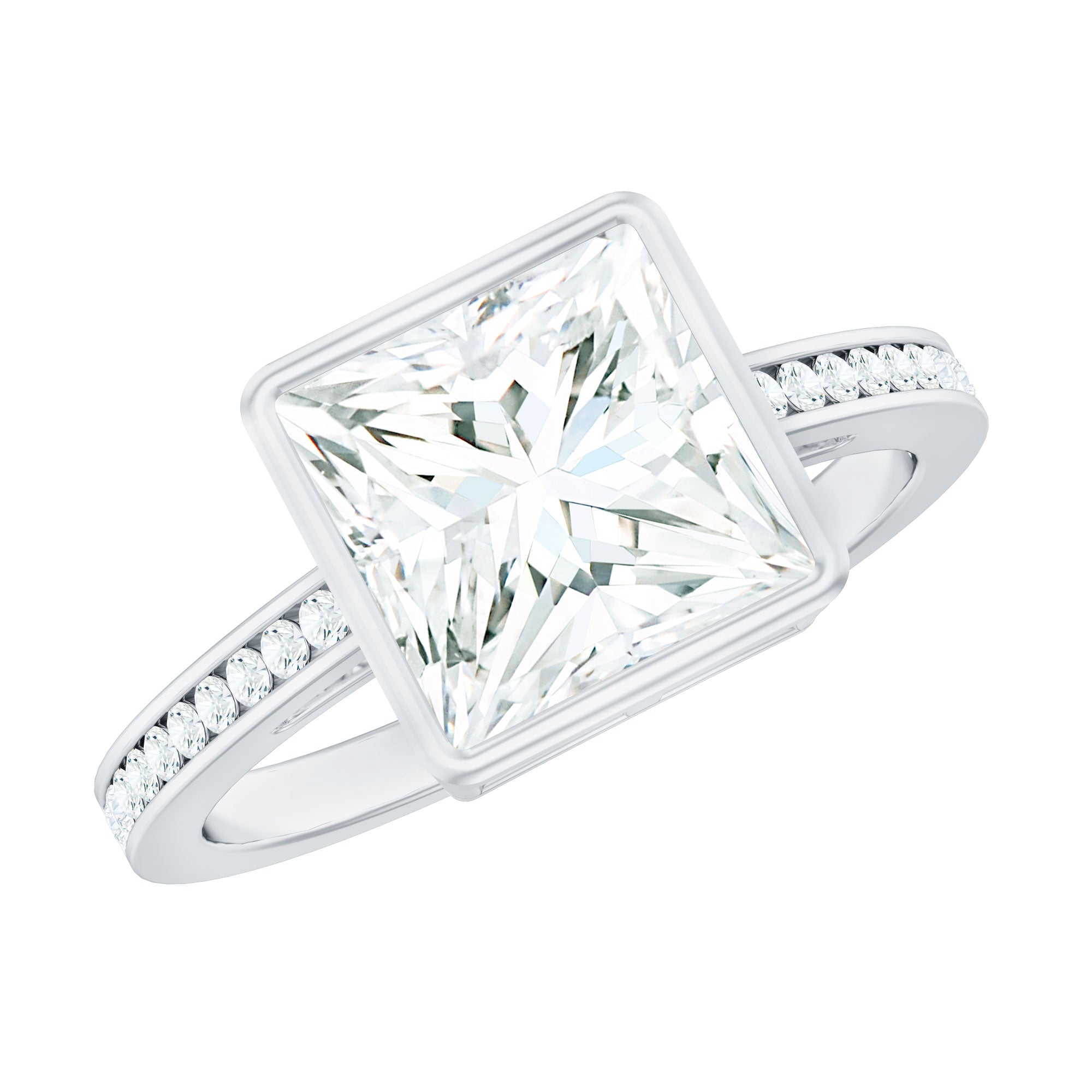 3 CT Moissanite Bezel Set Engagement Ring with Channel Set D-VS1 - Rosec Jewels