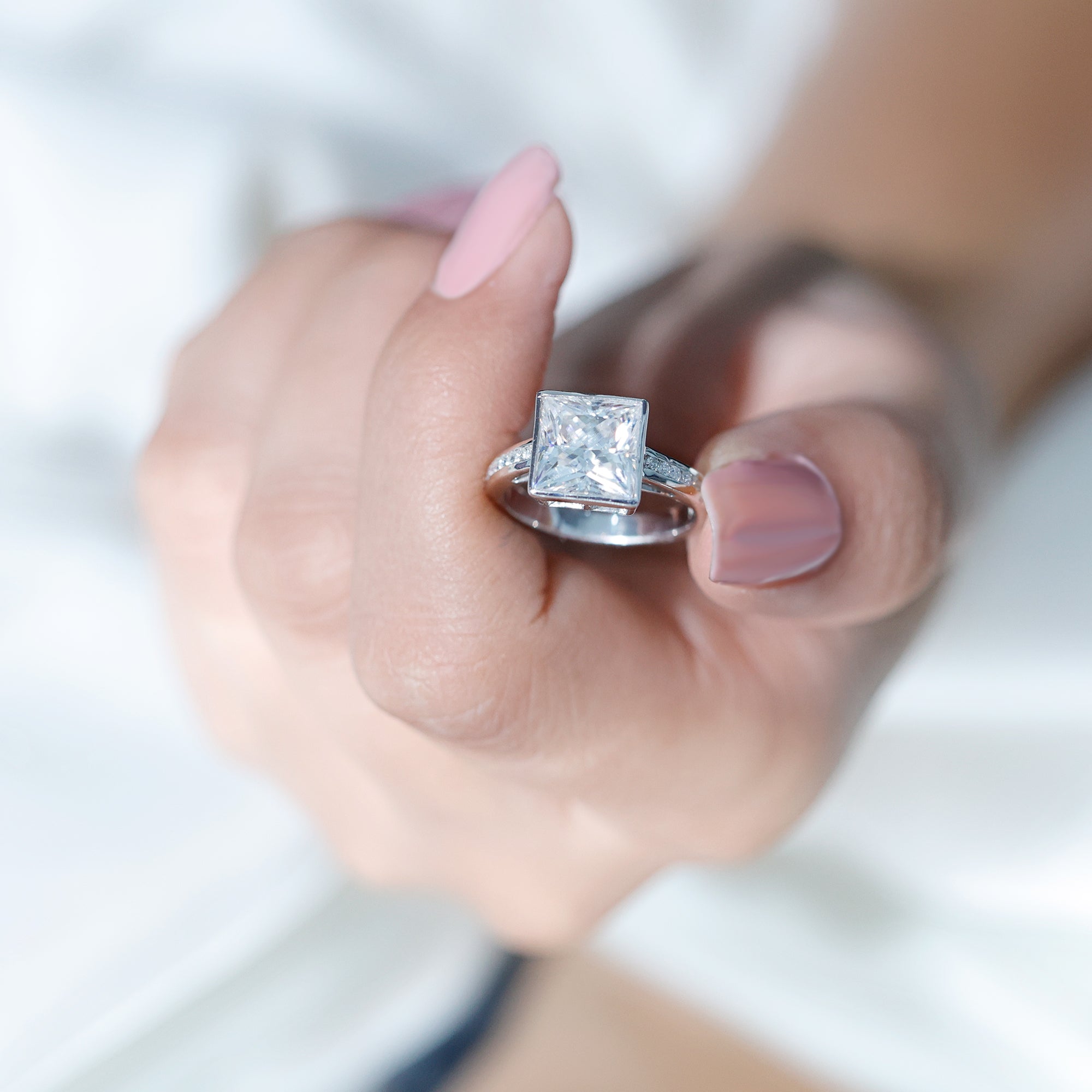 3 CT Moissanite Bezel Set Engagement Ring with Channel Set D-VS1 - Rosec Jewels