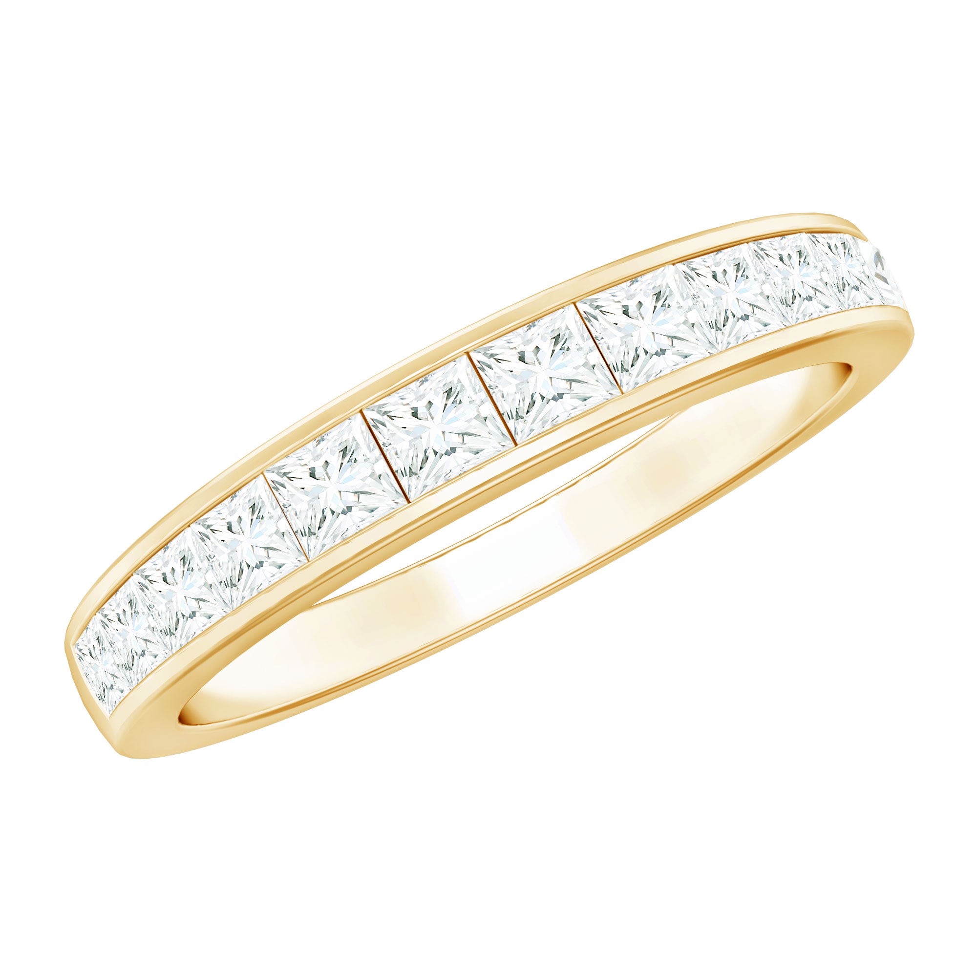 Princess Cut Diamond Half Eternity Ring in Channel Setting Natural - ( HI-SI ) - Rosec Jewels