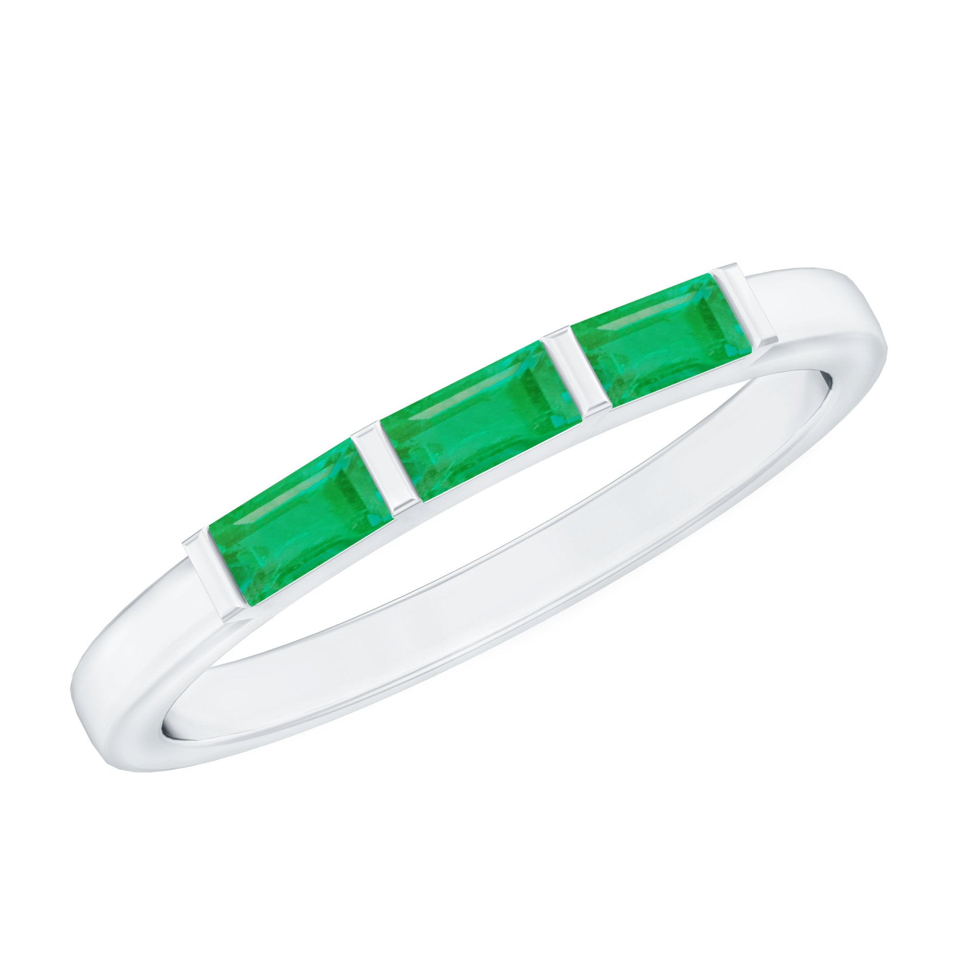 Baguette Cut Real Emerald 3 Stone Ring with Certificate AAA - Rosec Jewels