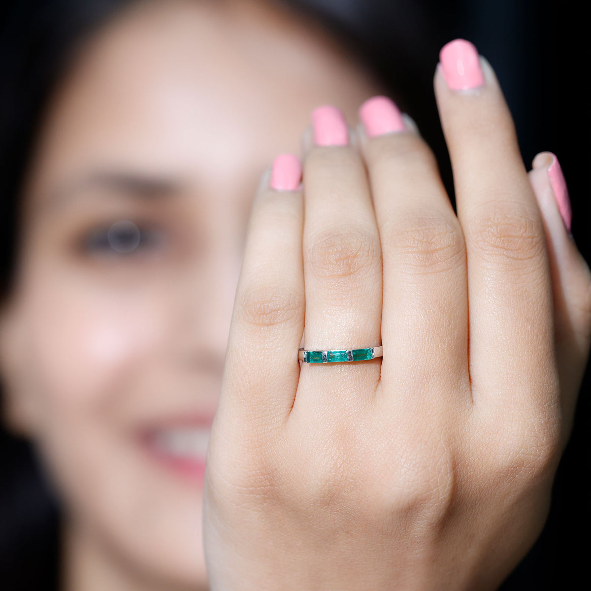 Baguette Cut Real Emerald 3 Stone Ring with Certificate AAA - Rosec Jewels