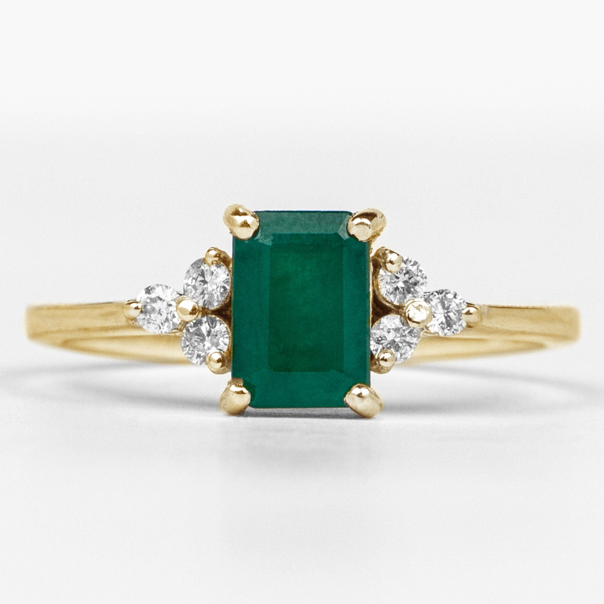 Octagon Cut Emerald Engagement Ring with Diamond Trio AAA - Rosec Jewels