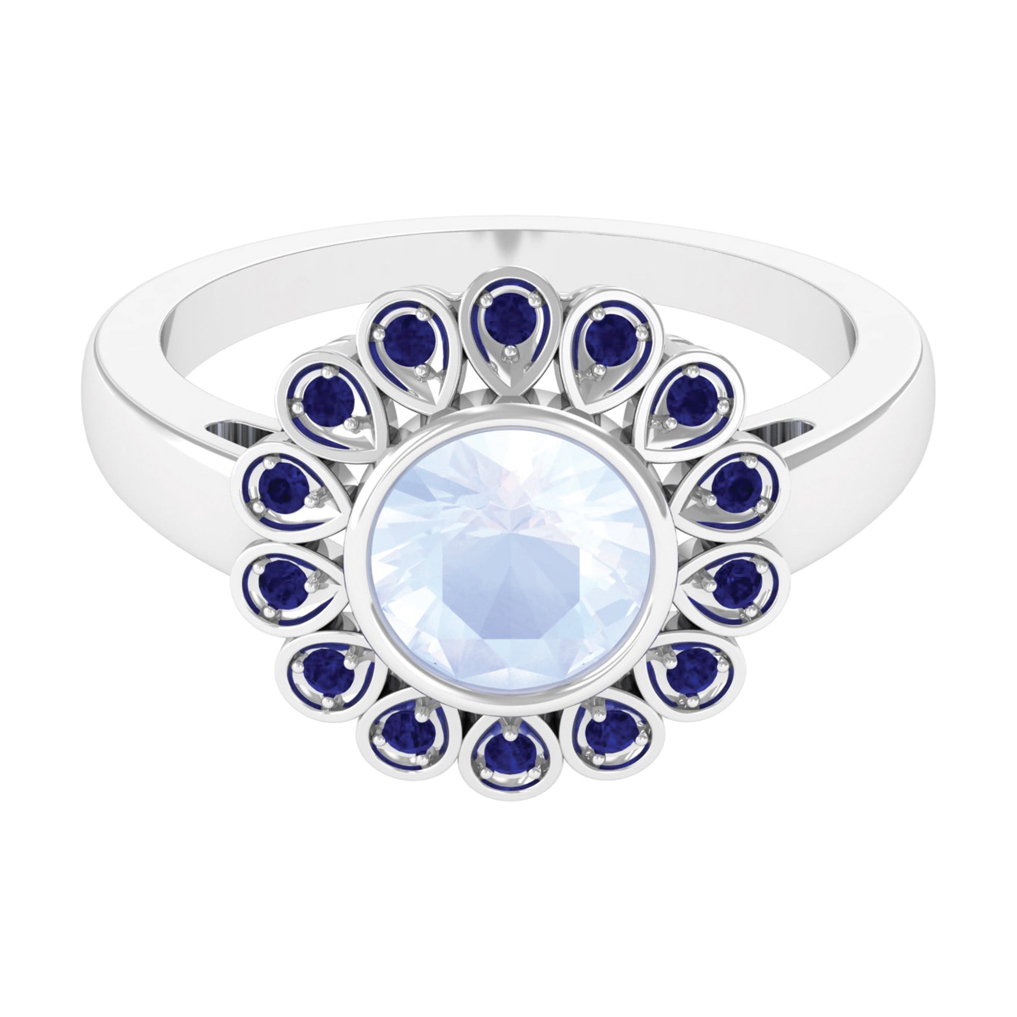 1.25 CT Bezel Set Moonstone Vintage Inspired Engagement Ring with Blue Sapphire AAA - Rosec Jewels