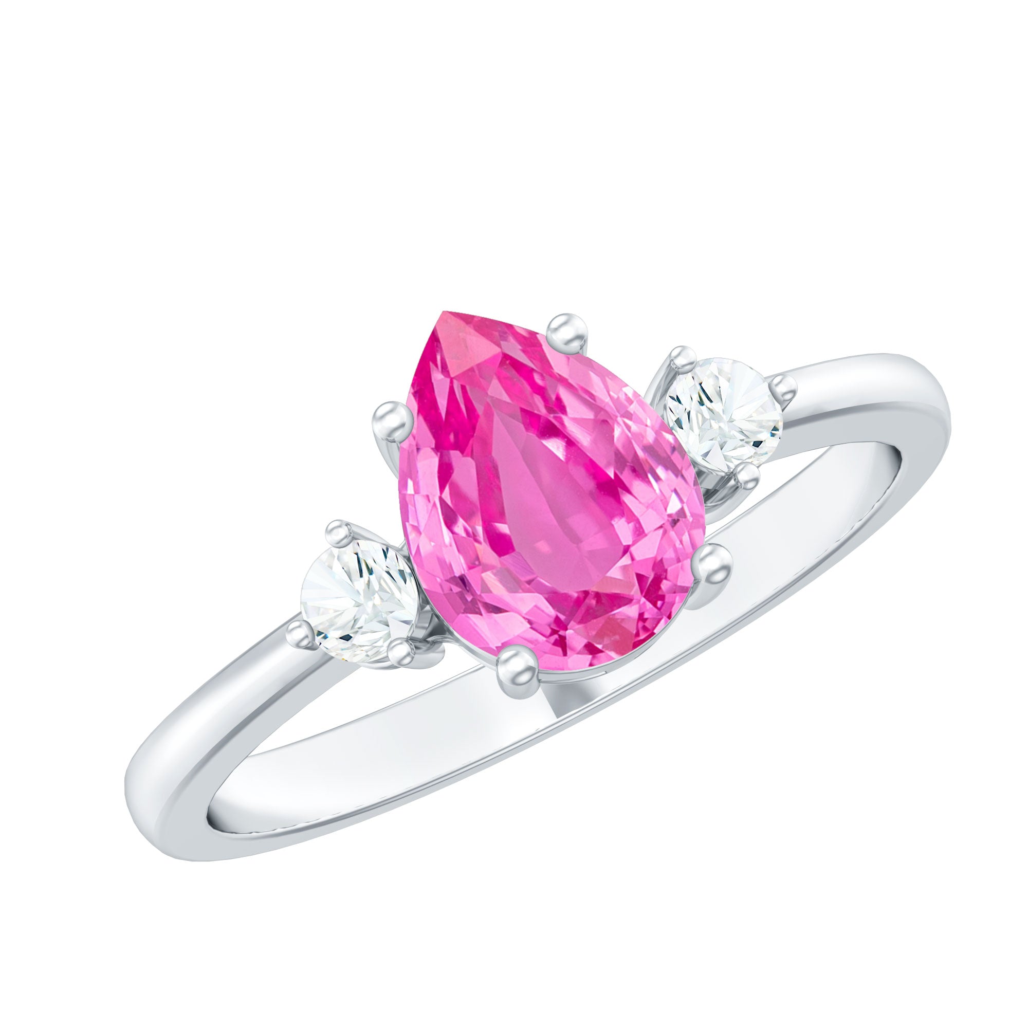 1 CT Lab Grown Pink Sapphire Teardrop Engagement Ring with Diamond AAAA - Rosec Jewels