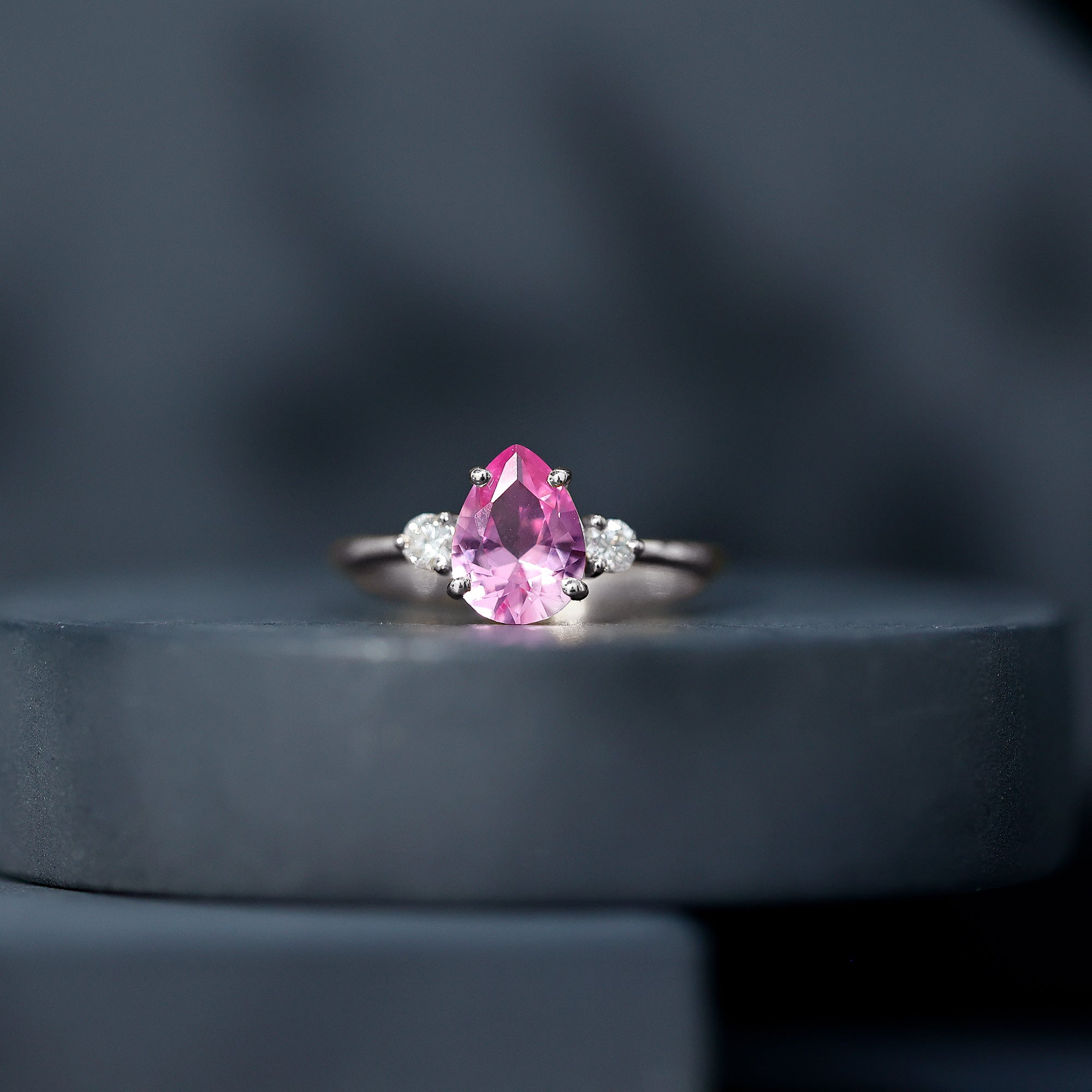 1 CT Lab Grown Pink Sapphire Teardrop Engagement Ring with Diamond AAAA - Rosec Jewels