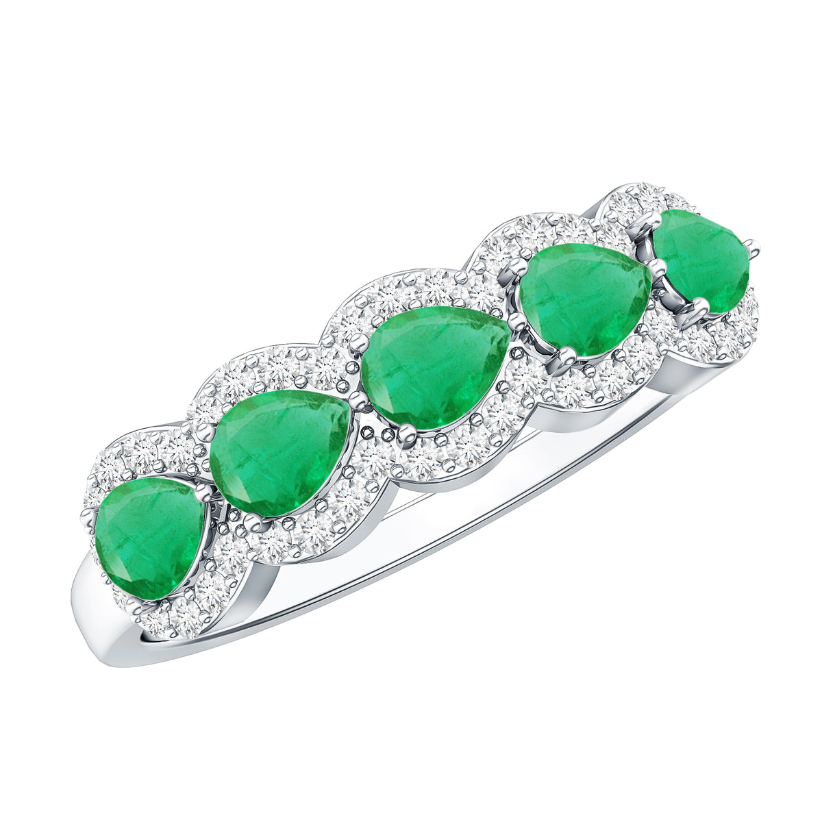 Pear Shape Emerald Anniversary Wedding Ring with Diamond Accent AAA - Rosec Jewels