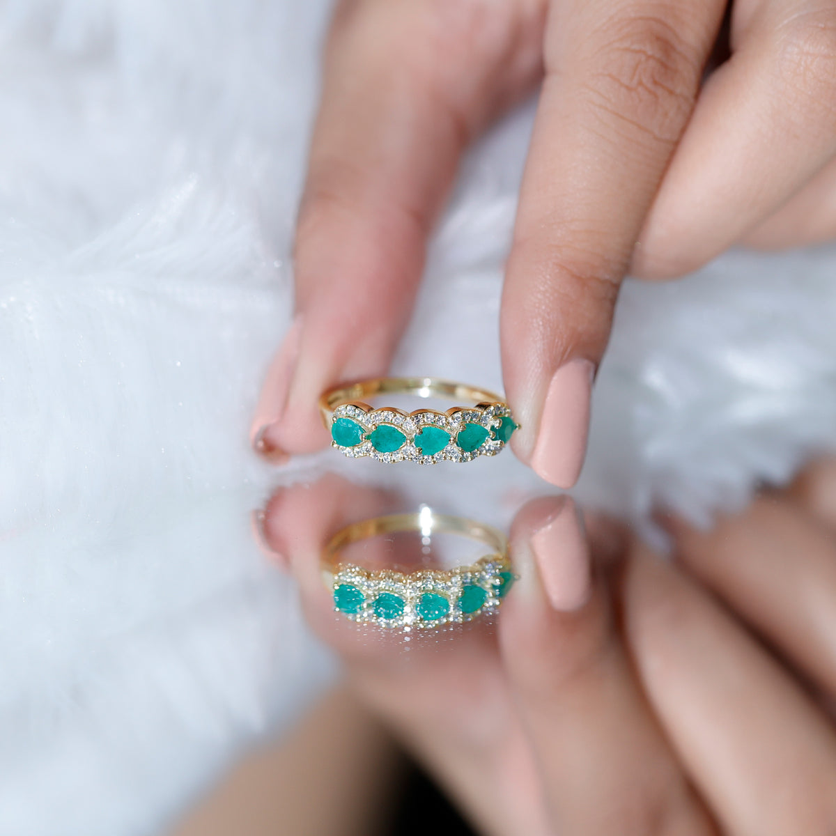 Pear Shape Emerald Anniversary Wedding Ring with Diamond Accent AAA - Rosec Jewels