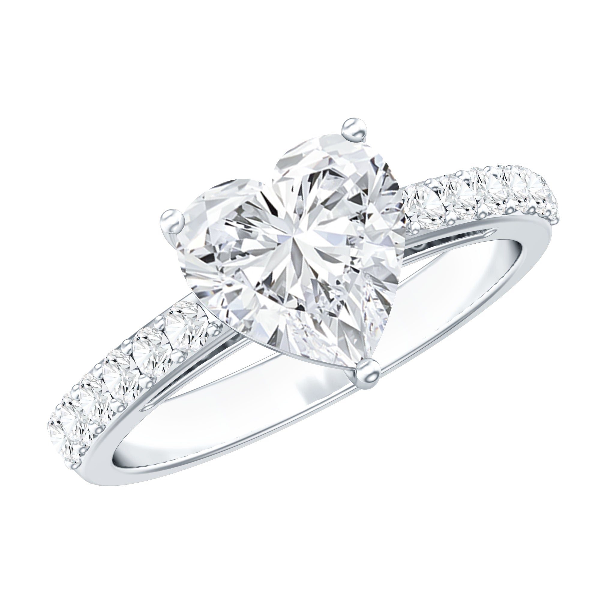 2 CT Moissanite Heart Engagement Ring With Side Stones D-VS1 - Rosec Jewels