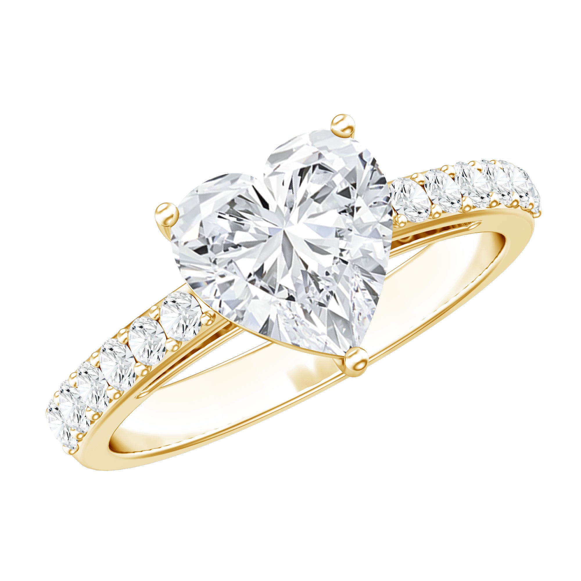 2 CT Moissanite Heart Engagement Ring With Side Stones D-VS1 - Rosec Jewels