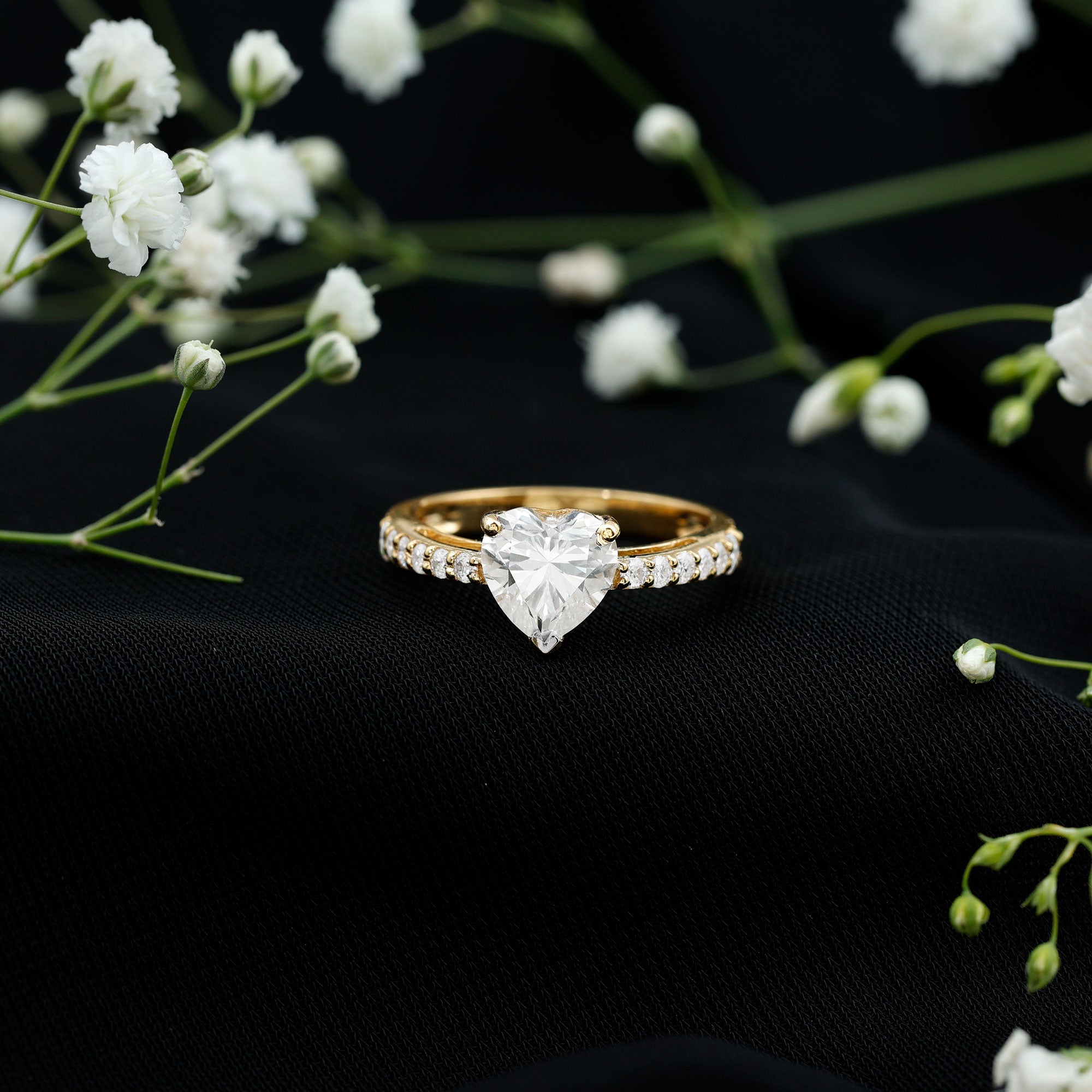 2 CT Moissanite Heart Engagement Ring With Side Stones D-VS1 - Rosec Jewels