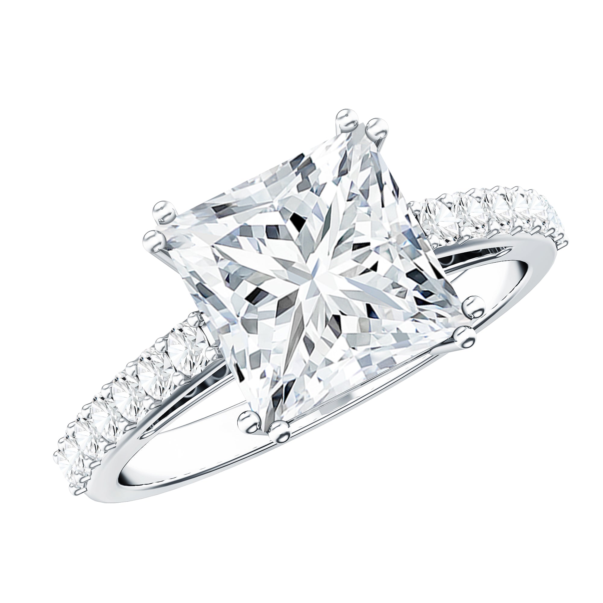 3 Carat Moissanite Princess Cut Engagement Ring With Double Prongs D-VS1 - Rosec Jewels