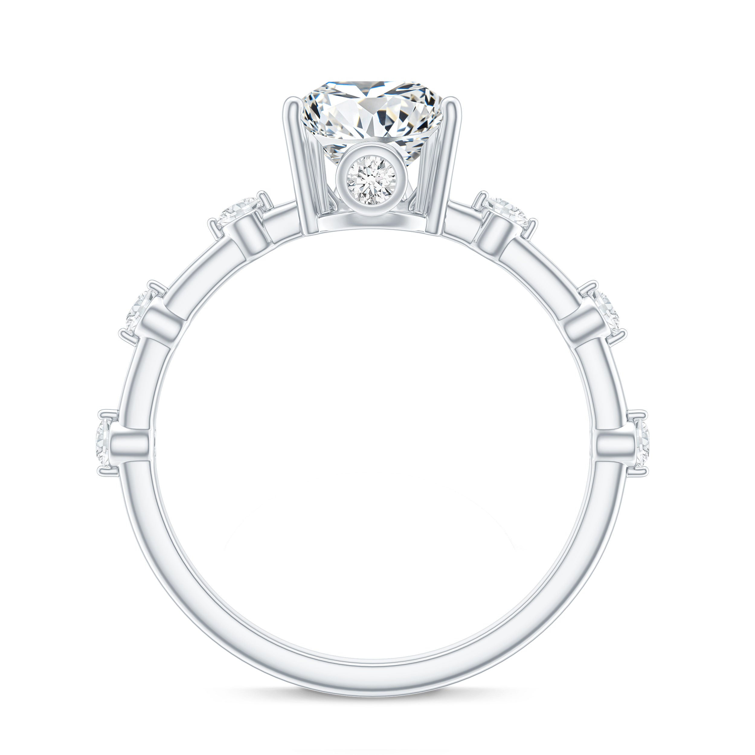 Pear Shaped Moissanite Engagement Ring with Spaced Accent D-VS1 - Rosec Jewels
