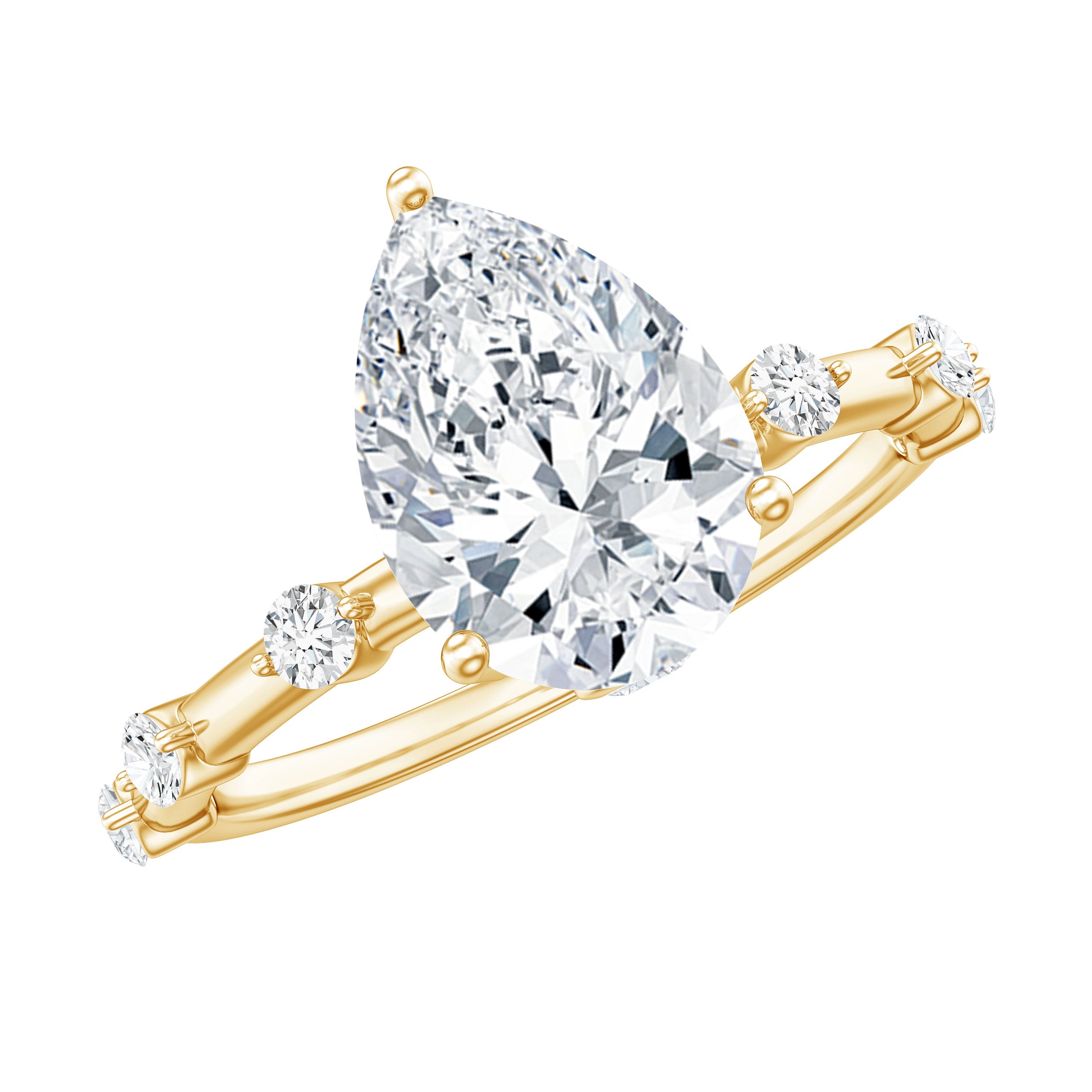 Pear Shaped Moissanite Engagement Ring with Spaced Accent D-VS1 - Rosec Jewels