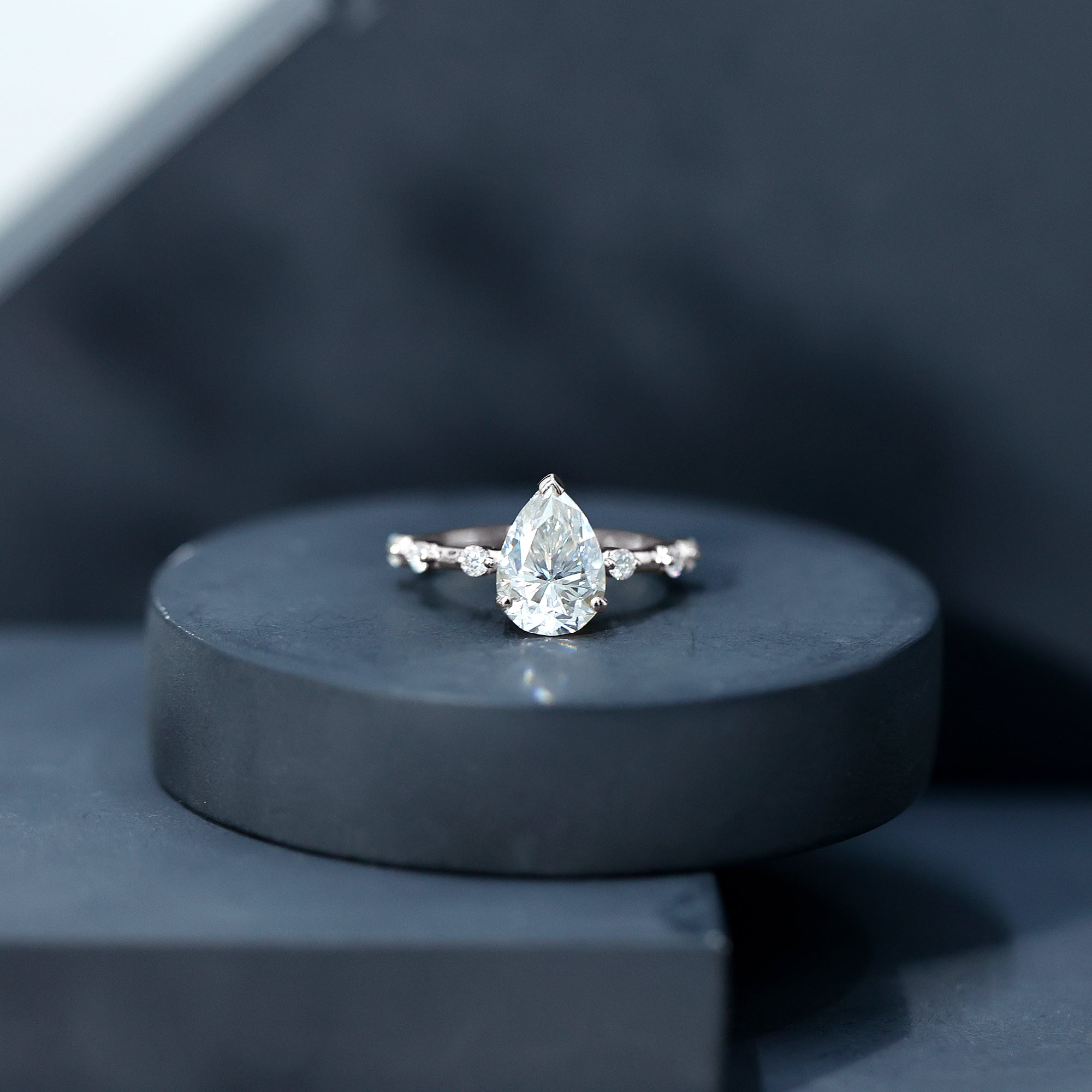Pear Shaped Moissanite Big Engagement Ring For Women D-VS1 - Rosec Jewels