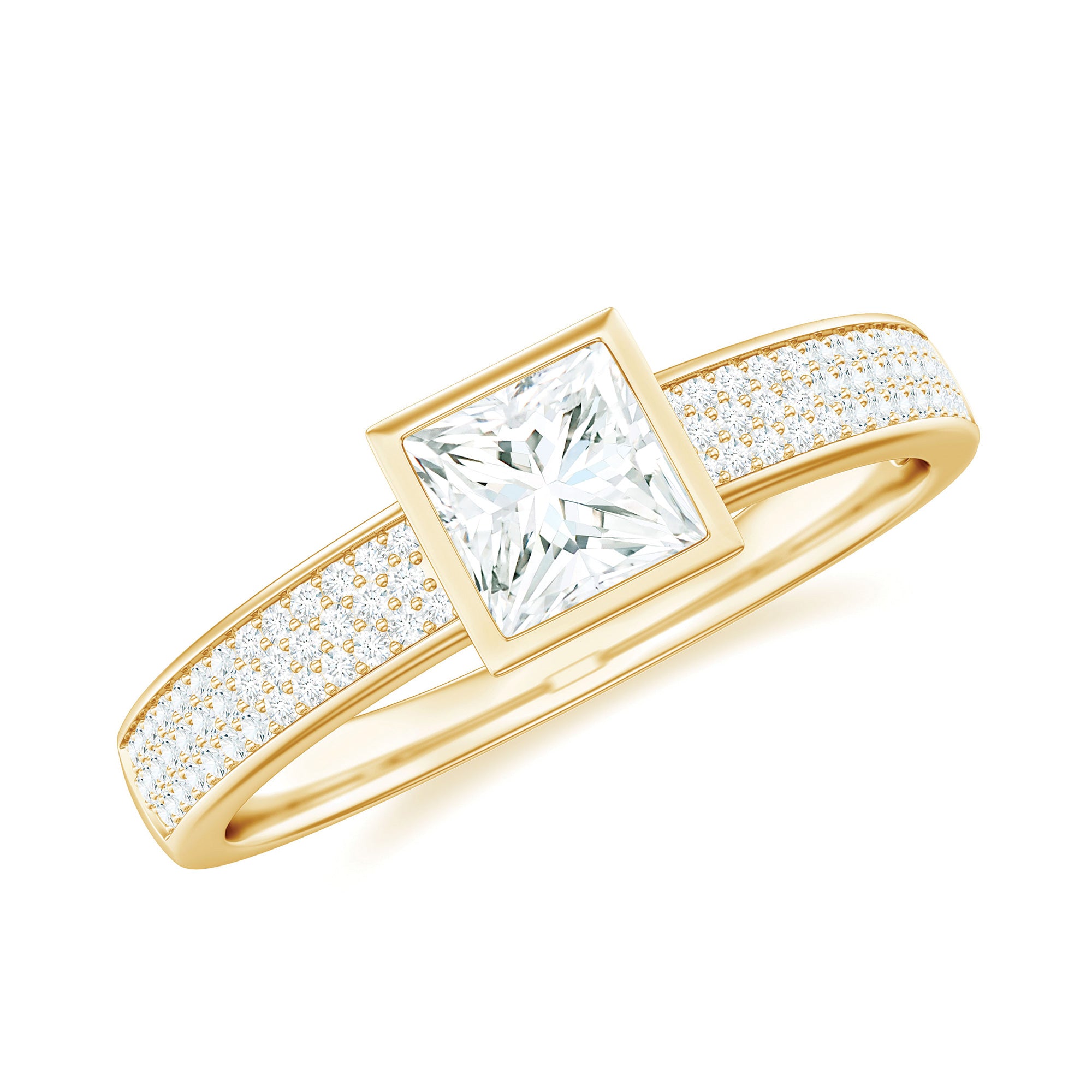 Princess Cut Moissanite Solitaire Engagement Ring in Bezel Setting D-VS1 - Rosec Jewels