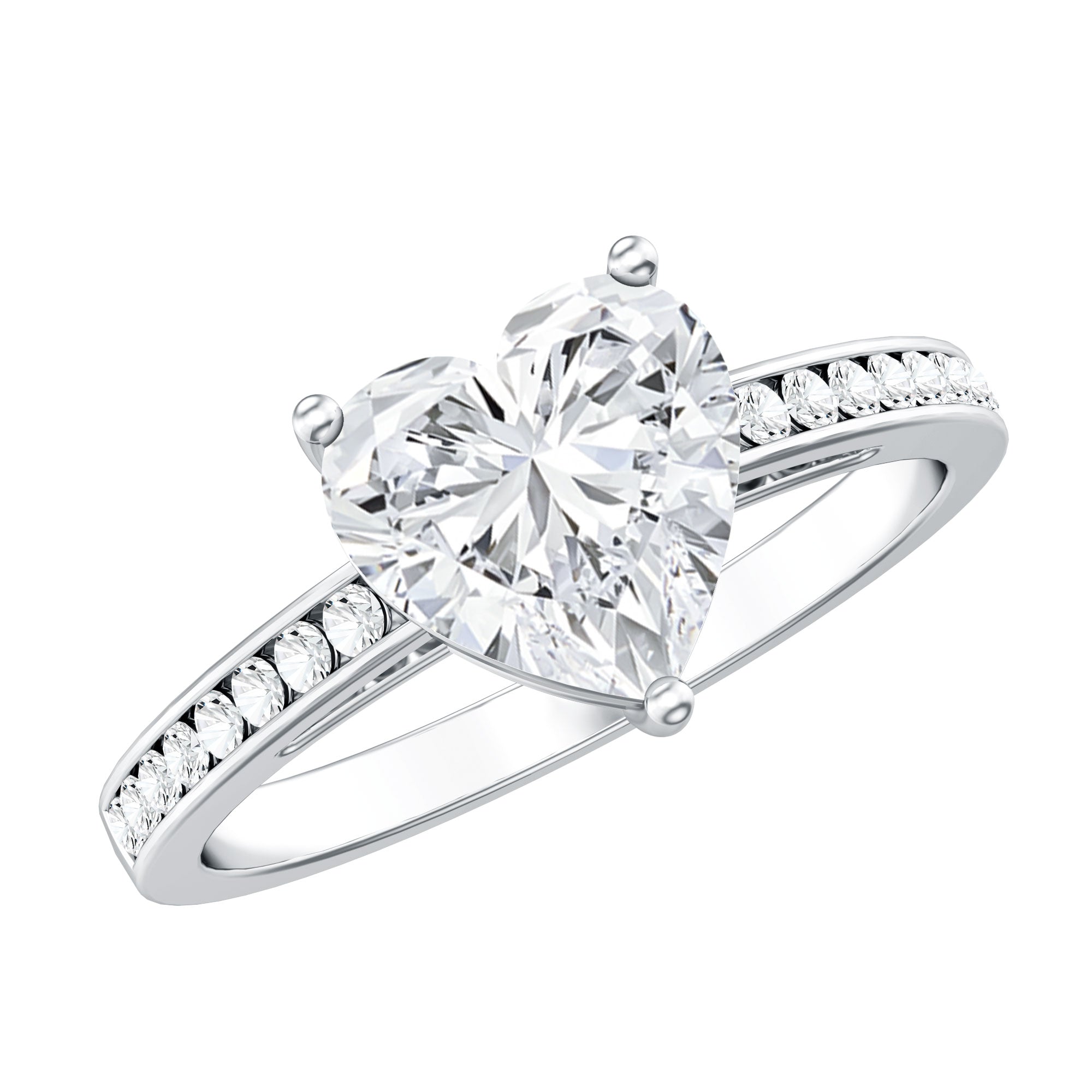 Moissanite 8MM Heart Engagement Ring with Side Stones