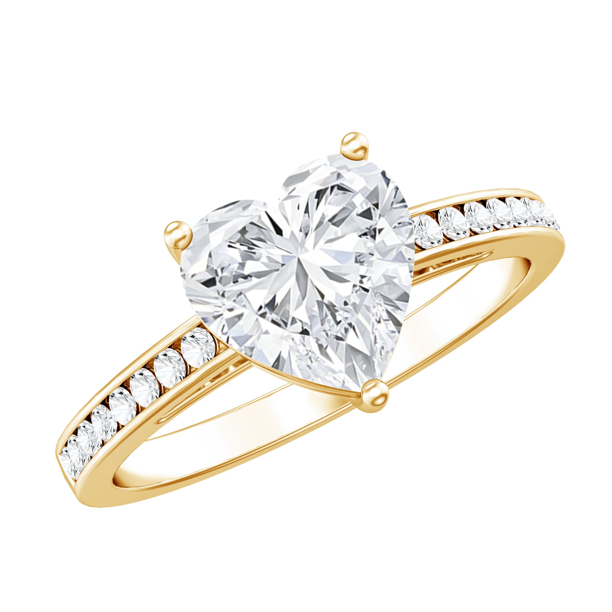 Moissanite 8MM Heart Engagement Ring with Side Stones D-VS1 - Rosec Jewels
