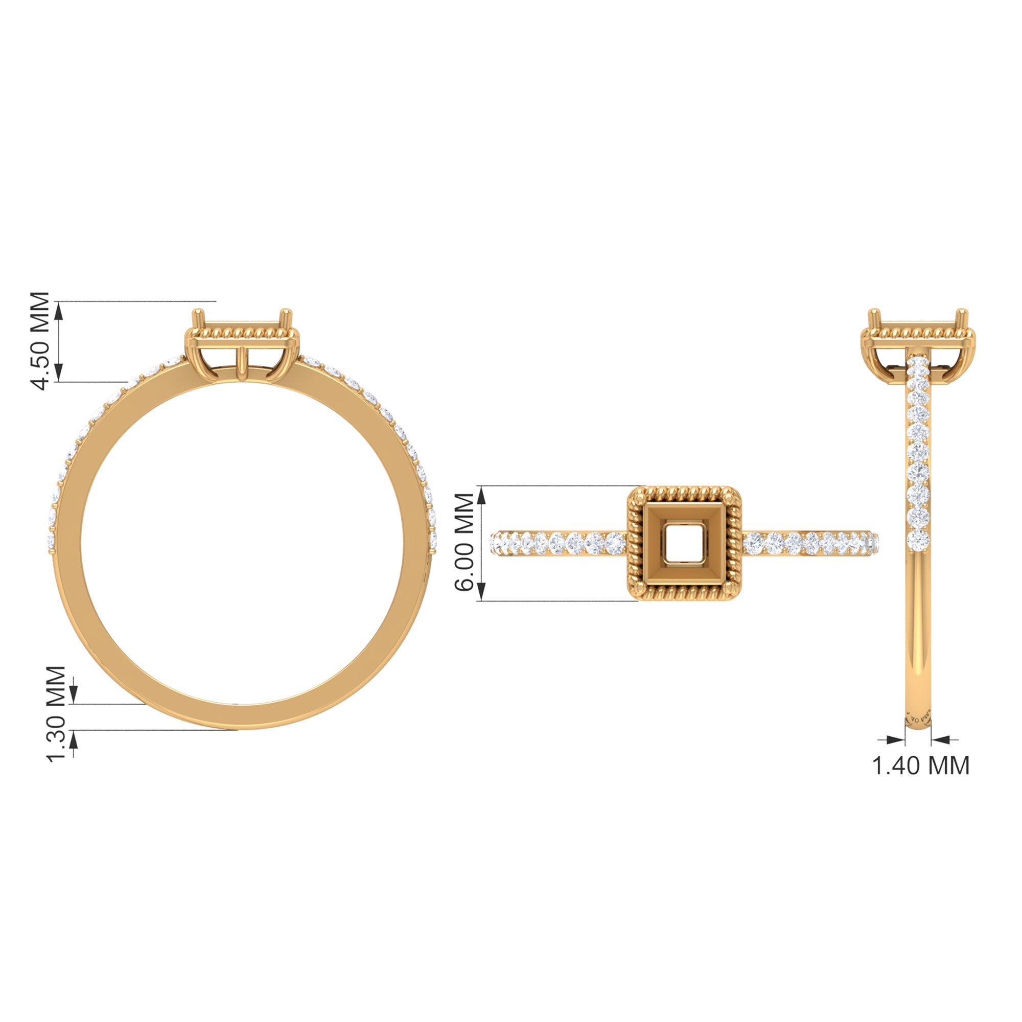 3/4 CT Princess Cut Zircon Solitaire Ring with Side Stones AAAA - Rosec Jewels