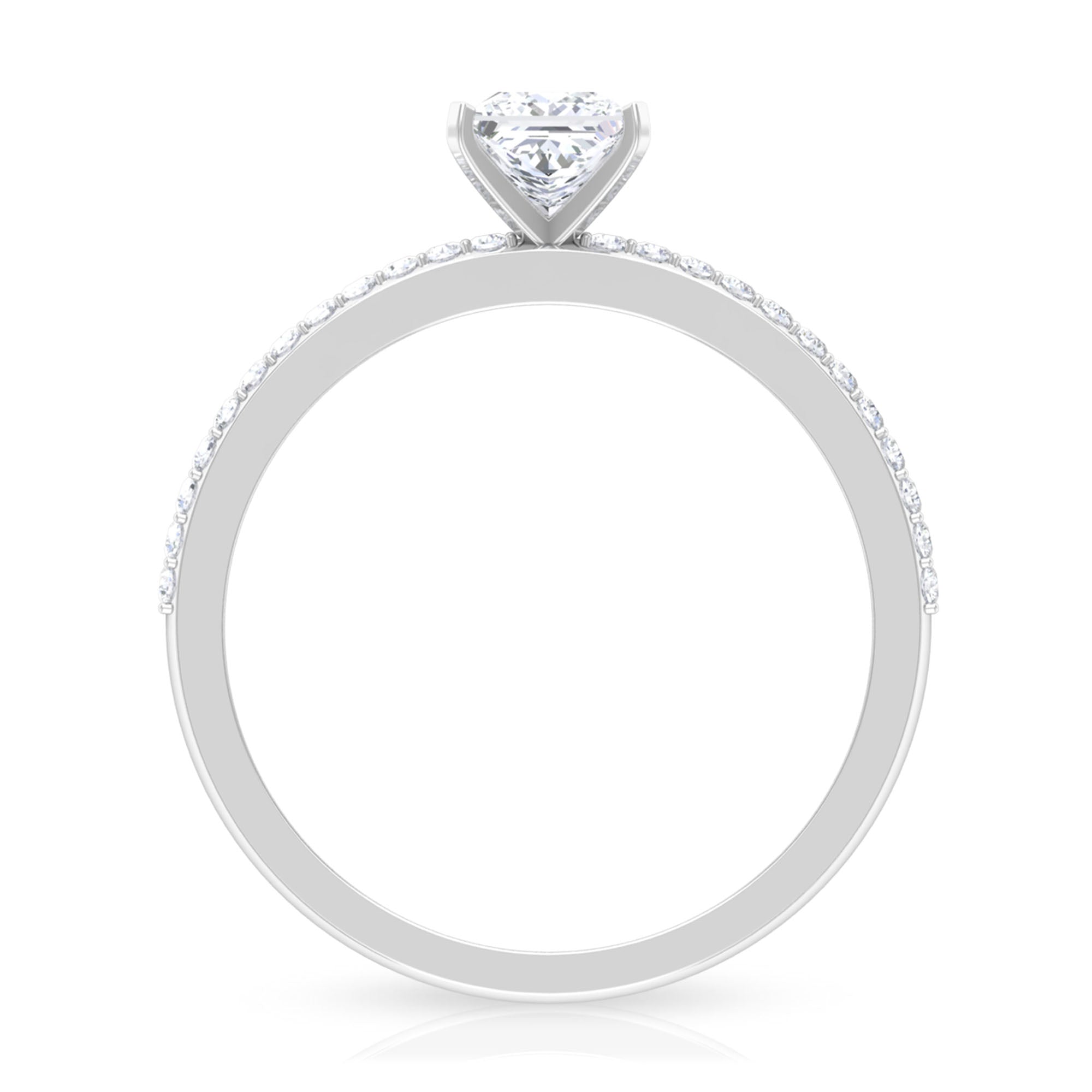 3/4 CT Princess Cut Cubic Zircon Solitaire Ring with Side Stones AAAA - Rosec Jewels