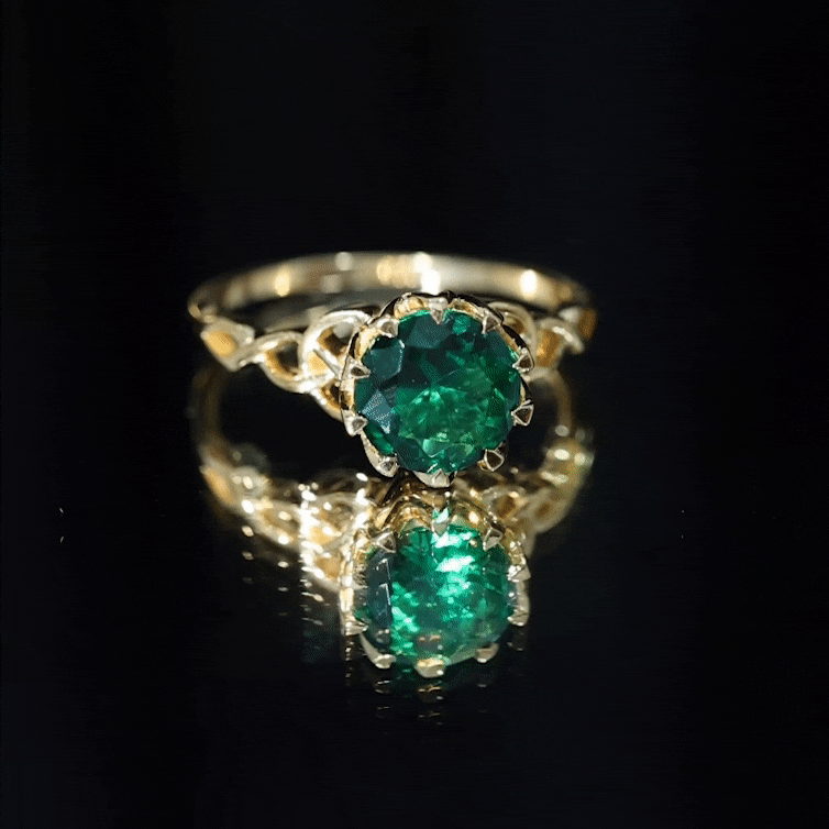 Lotus Basket Set Lab Grown Emerald Knot Engagement Ring AAAA - Rosec Jewels
