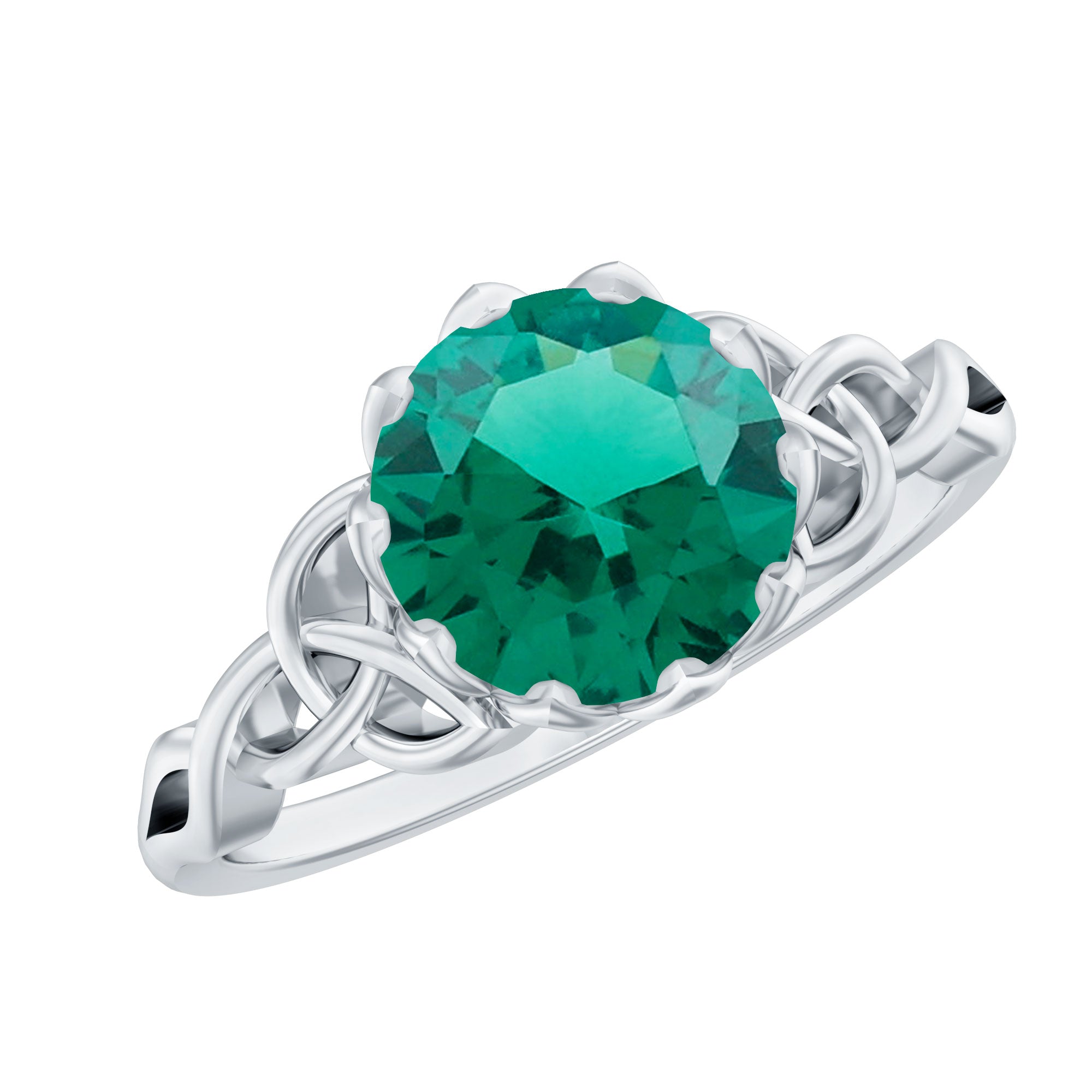 Lotus Basket Set Lab Grown Emerald Knot Engagement Ring