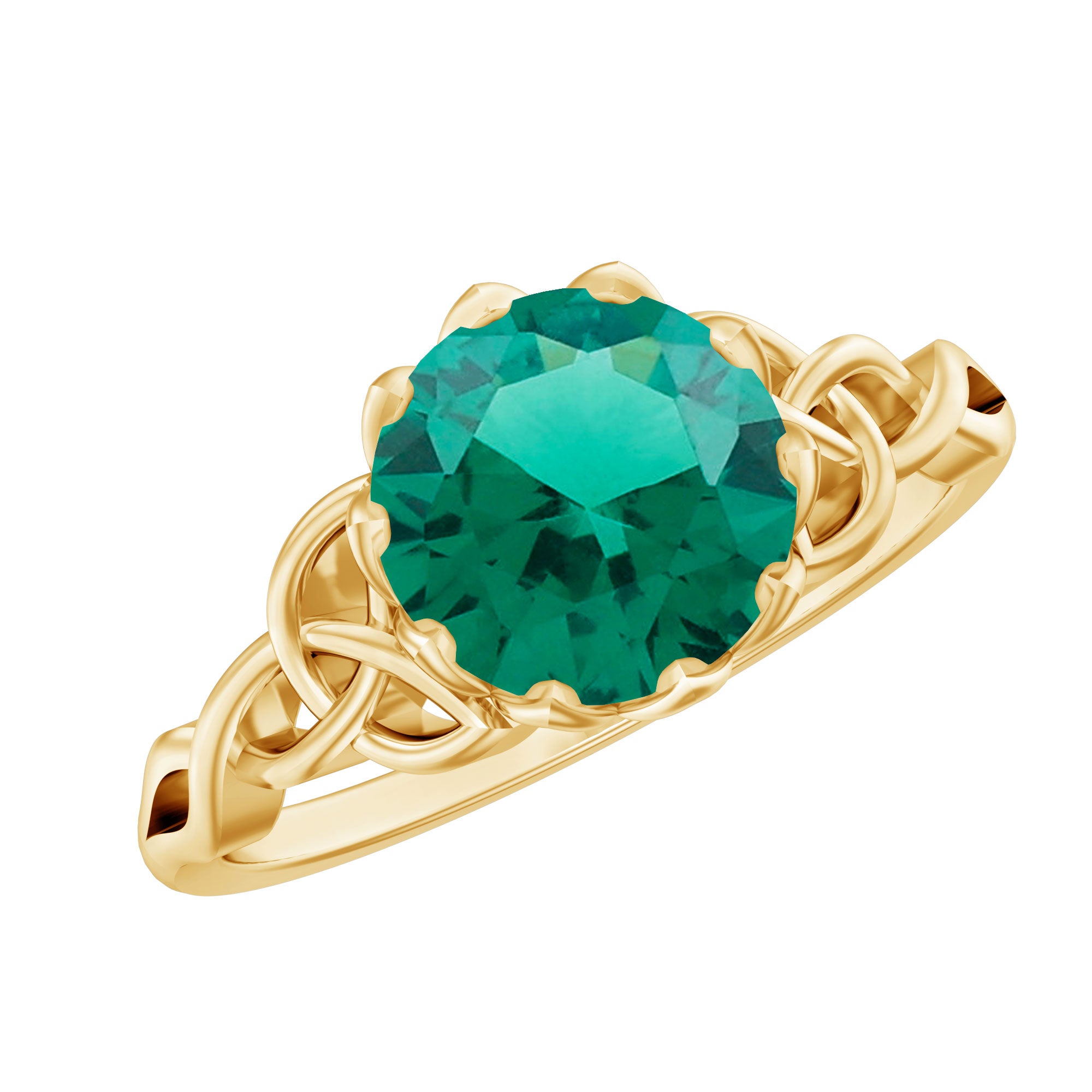 Lotus Basket Set Lab Grown Emerald Knot Engagement Ring AAAA - Rosec Jewels
