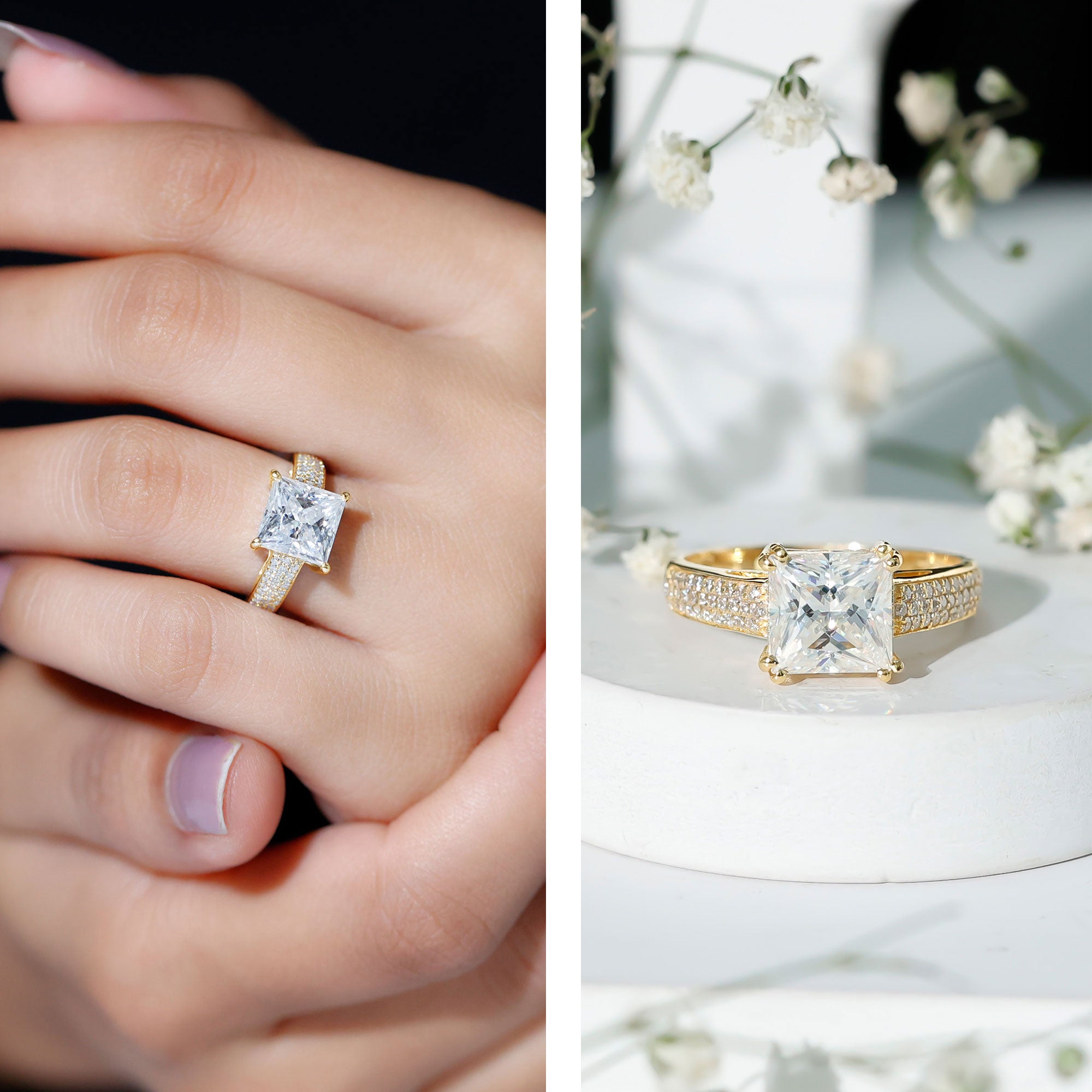 Princess Cut Moissanite Engagement Ring With Certificate D-VS1 - Rosec Jewels