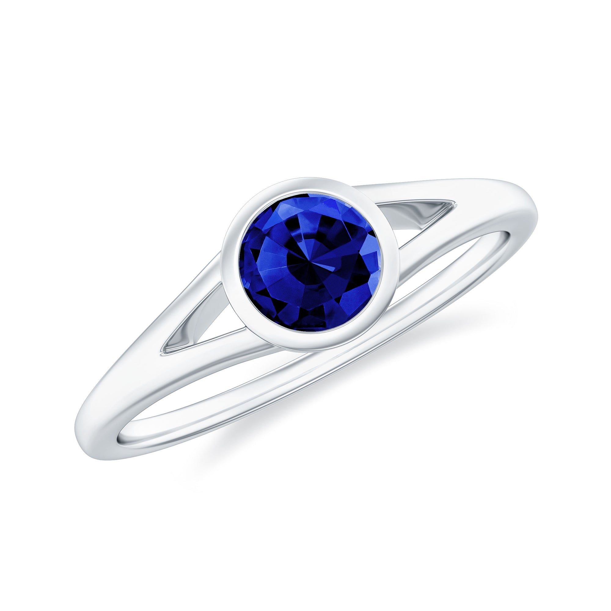 5 MM Created Blue Sapphire Solitaire Ring with Split Shank
