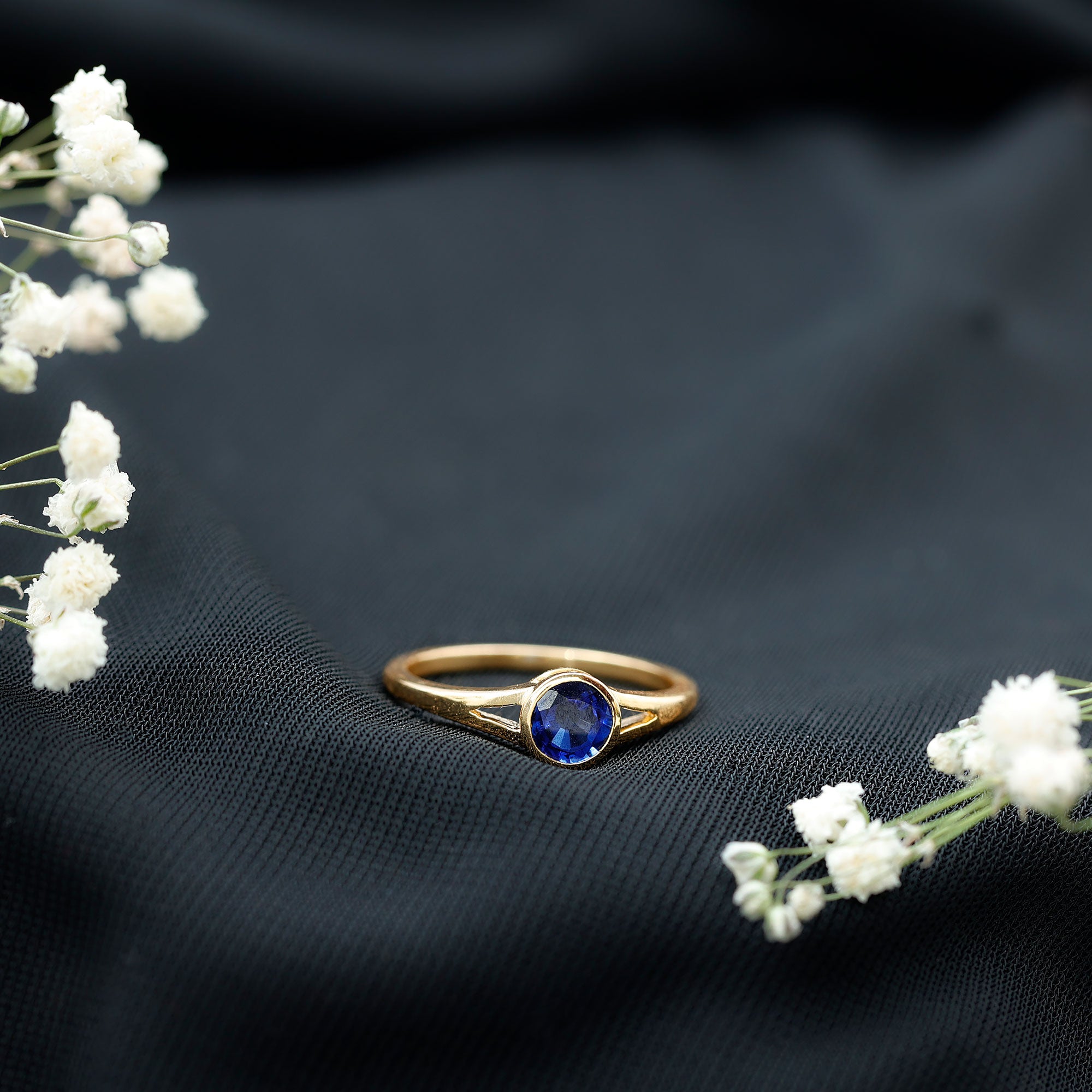 Certified 0.6 Carat Lab Grown Blue Sapphire Promise Ring with Split Shank AAAA - Rosec Jewels