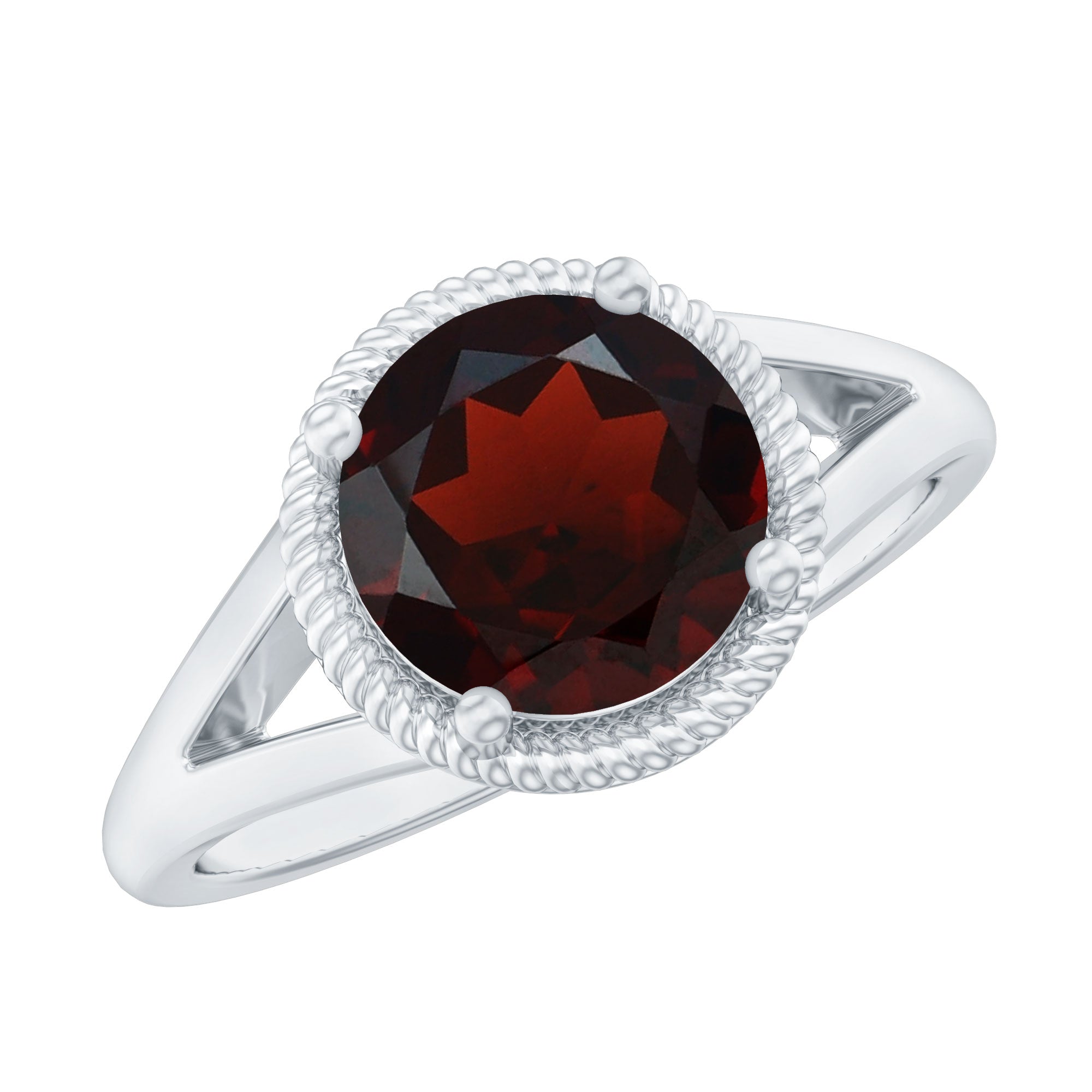 Real 8mm Solitaire Garnet Engagement Ring with Split Shank AAA - Rosec Jewels
