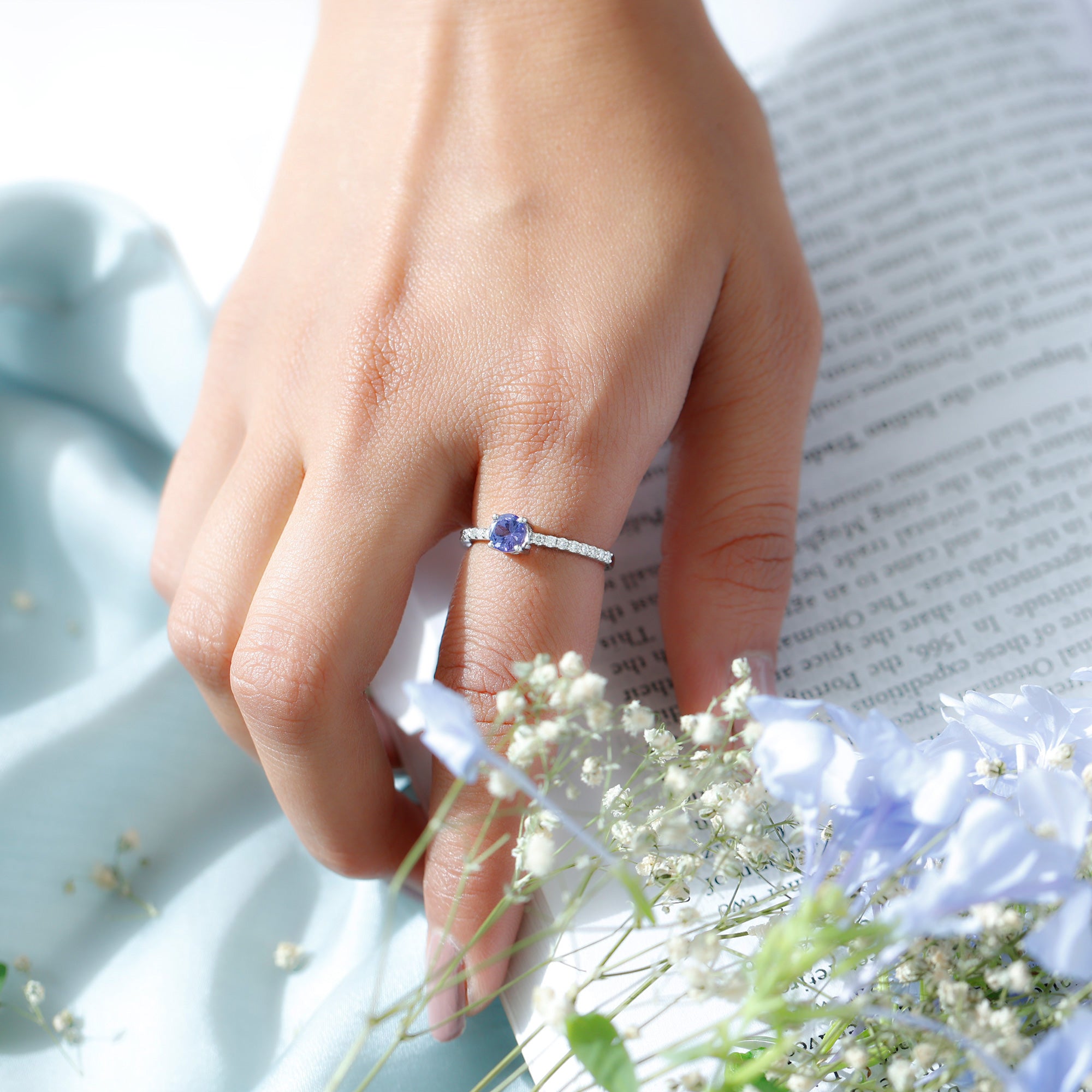 Natural Tanzanite Diamond Promise Ring for Engagement AAA - Rosec Jewels