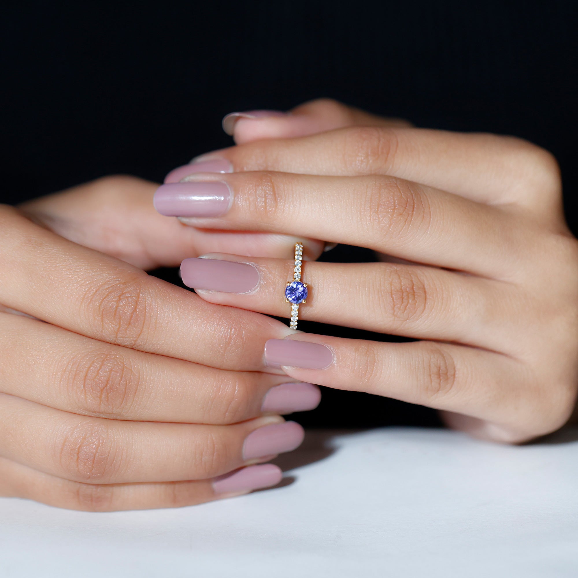 Natural Tanzanite Diamond Promise Ring for Engagement AAA - Rosec Jewels
