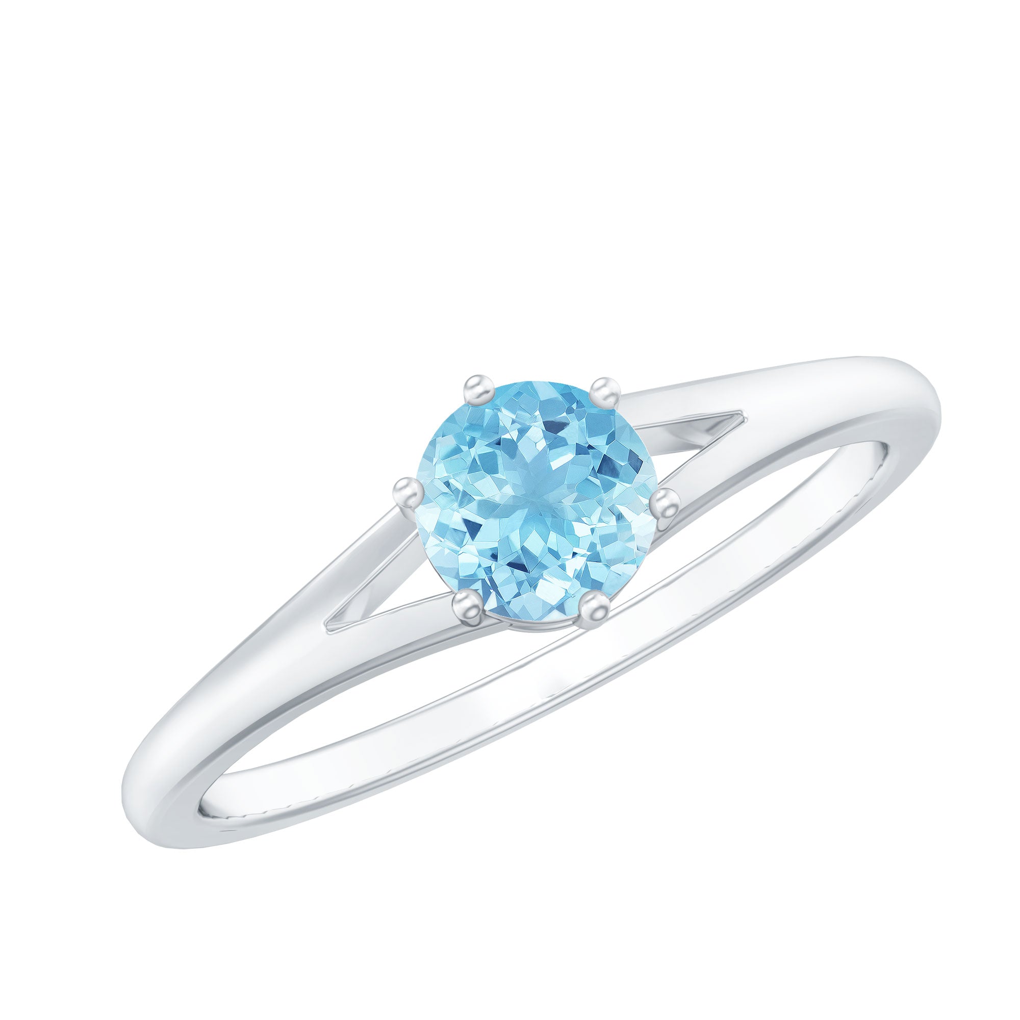Natural Aquamarine Solitaire Promise Ring in 6 Prong Setting