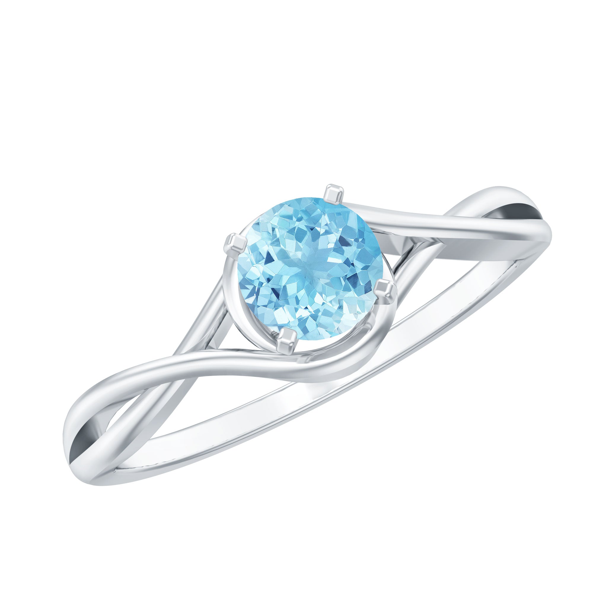 Solitaire Aquamarine Birthstone Ring with Crossover Shank