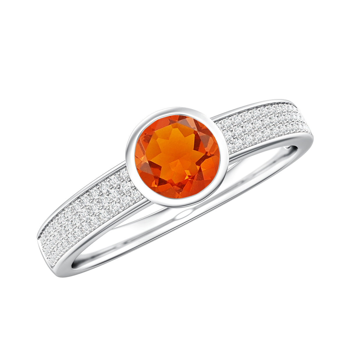 0.4 Carat Round Shape Fire Opal Engagement Ring with Diamond AAA - Rosec Jewels