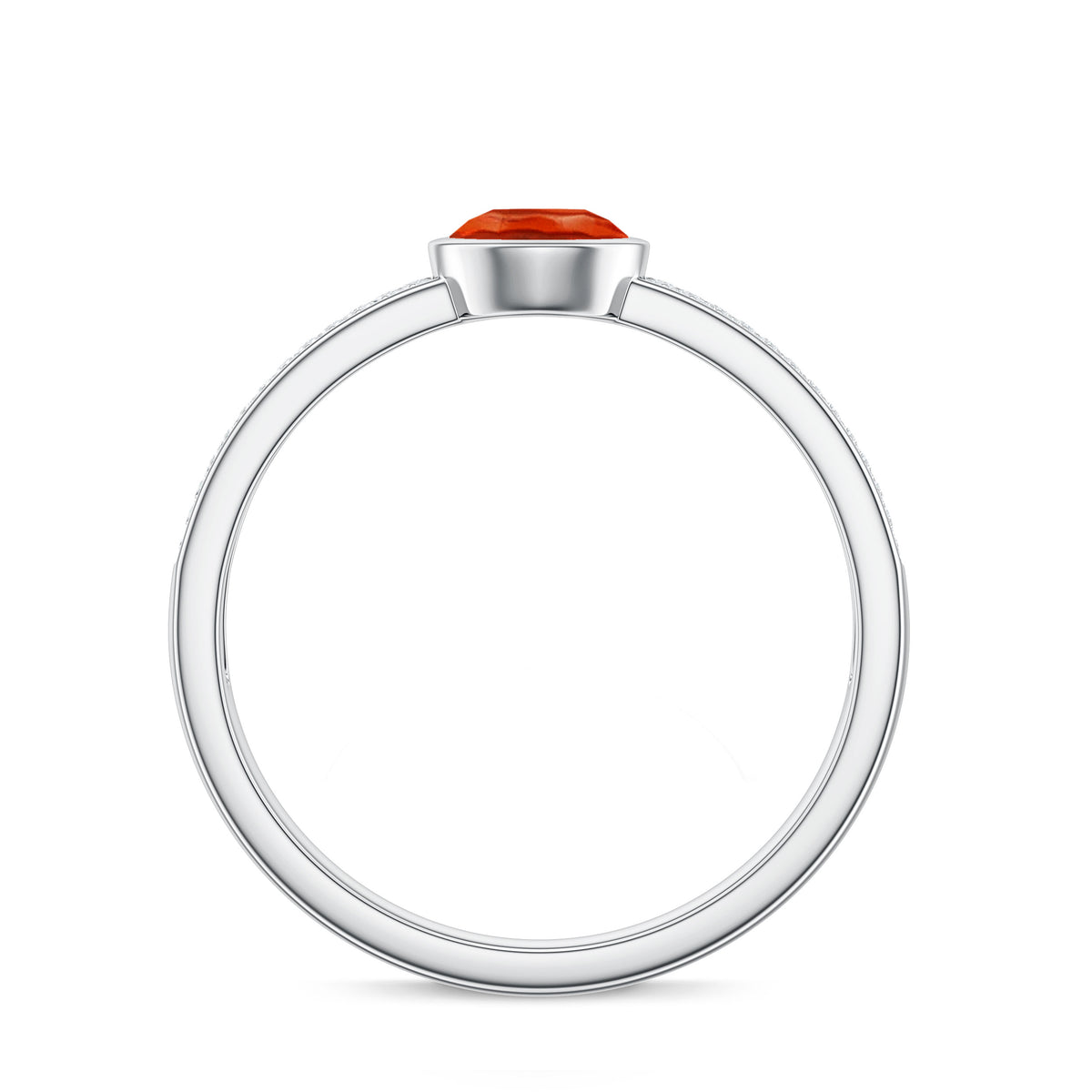 0.4 Carat Round Shape Fire Opal Engagement Ring with Diamond AAA - Rosec Jewels