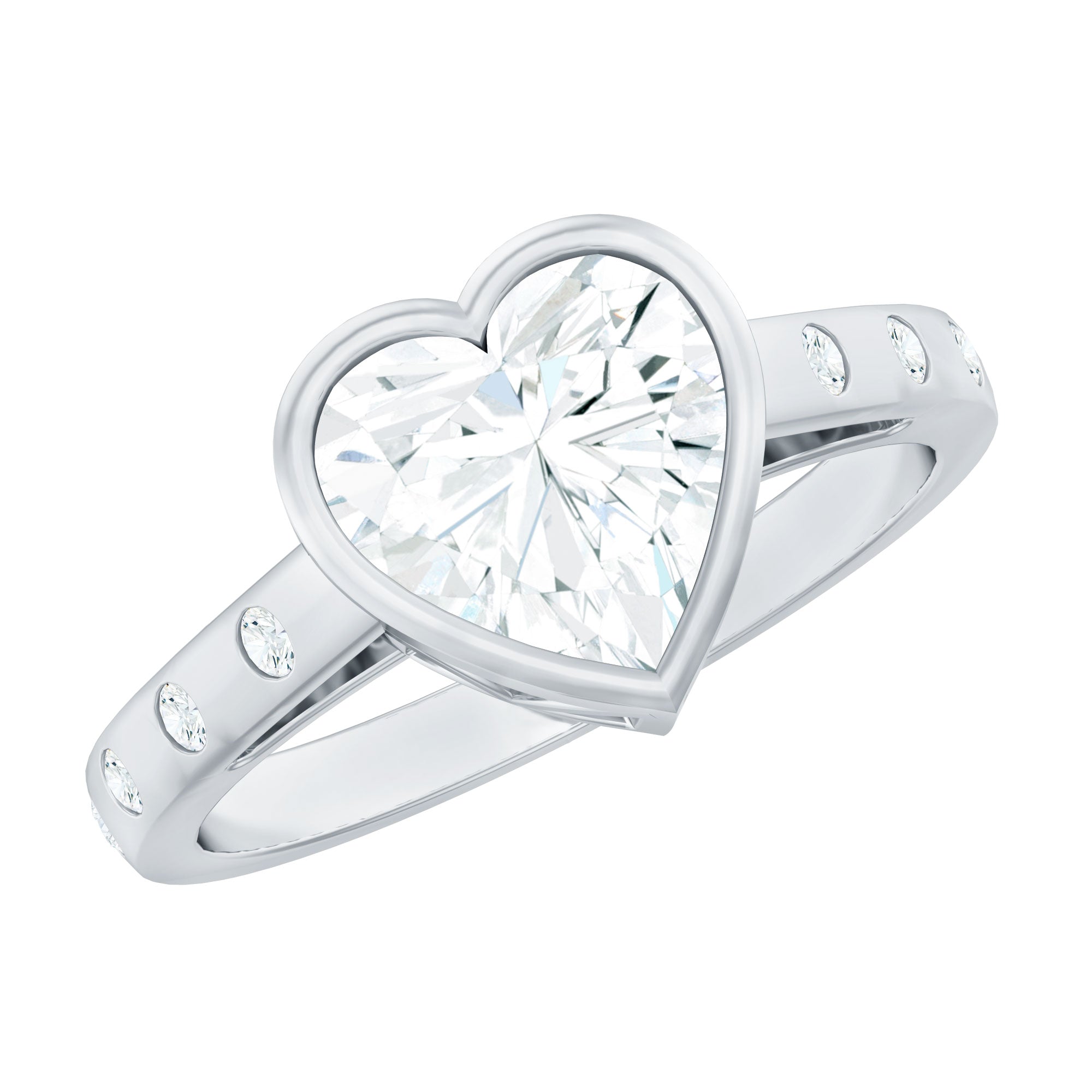 Heart Shape Moissanite Bezel Set Engagement Ring