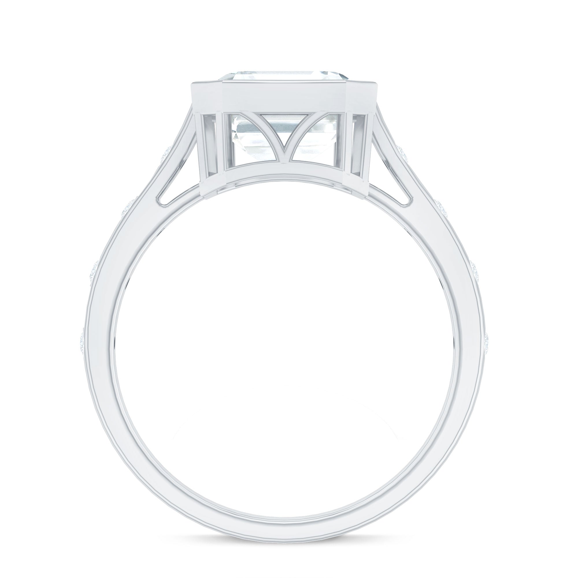 Solitaire Moissanite Asscher Cut Engagement Ring in Bezel Setting D-VS1 - Rosec Jewels