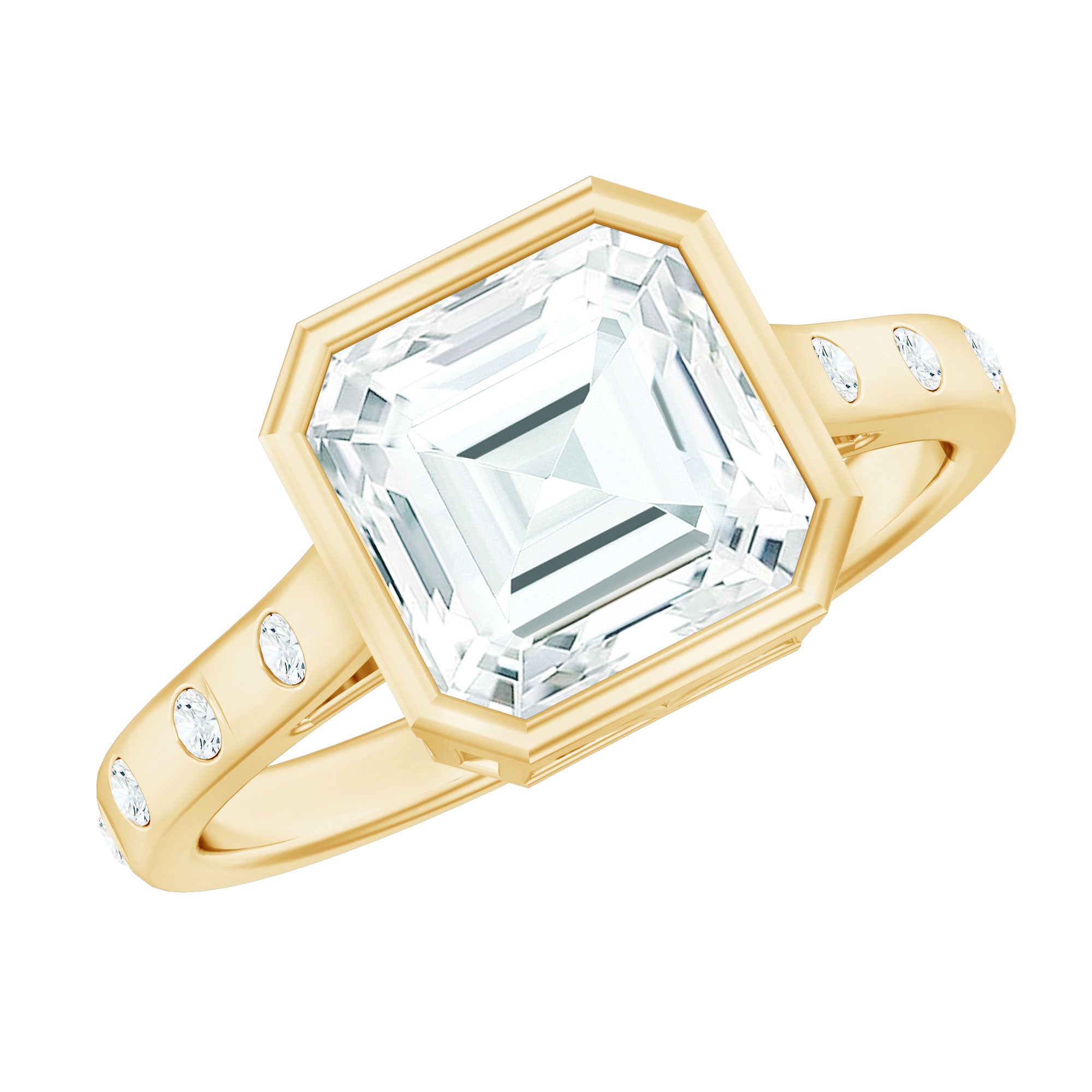 Solitaire Moissanite Asscher Cut Engagement Ring in Bezel Setting D-VS1 - Rosec Jewels