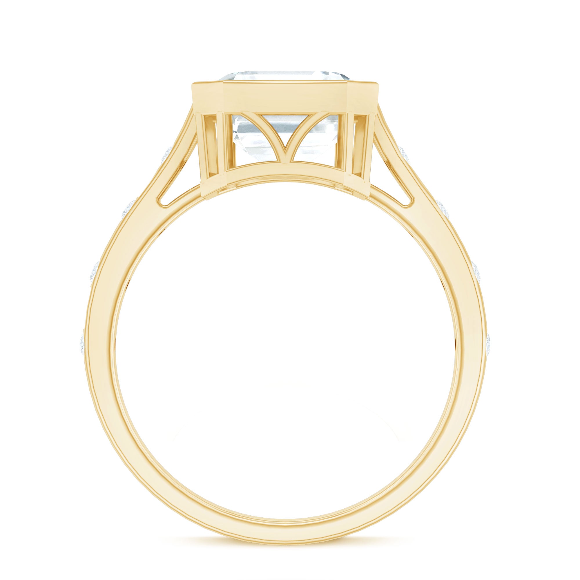 Solitaire Moissanite Asscher Cut Engagement Ring in Bezel Setting D-VS1 - Rosec Jewels