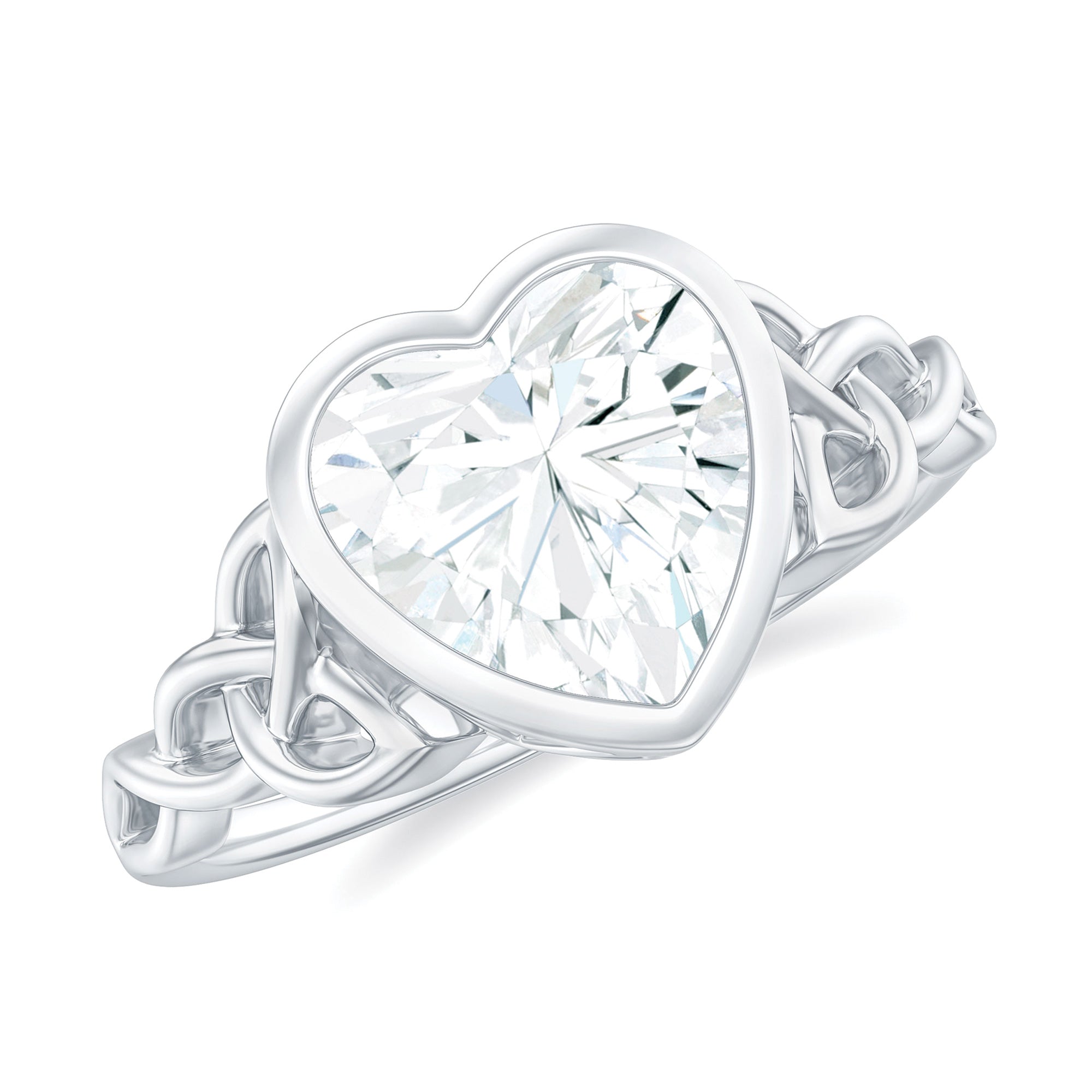 Heart Shape Moissanite Knot Engagement Ring in Bezel Setting D-VS1 - Rosec Jewels