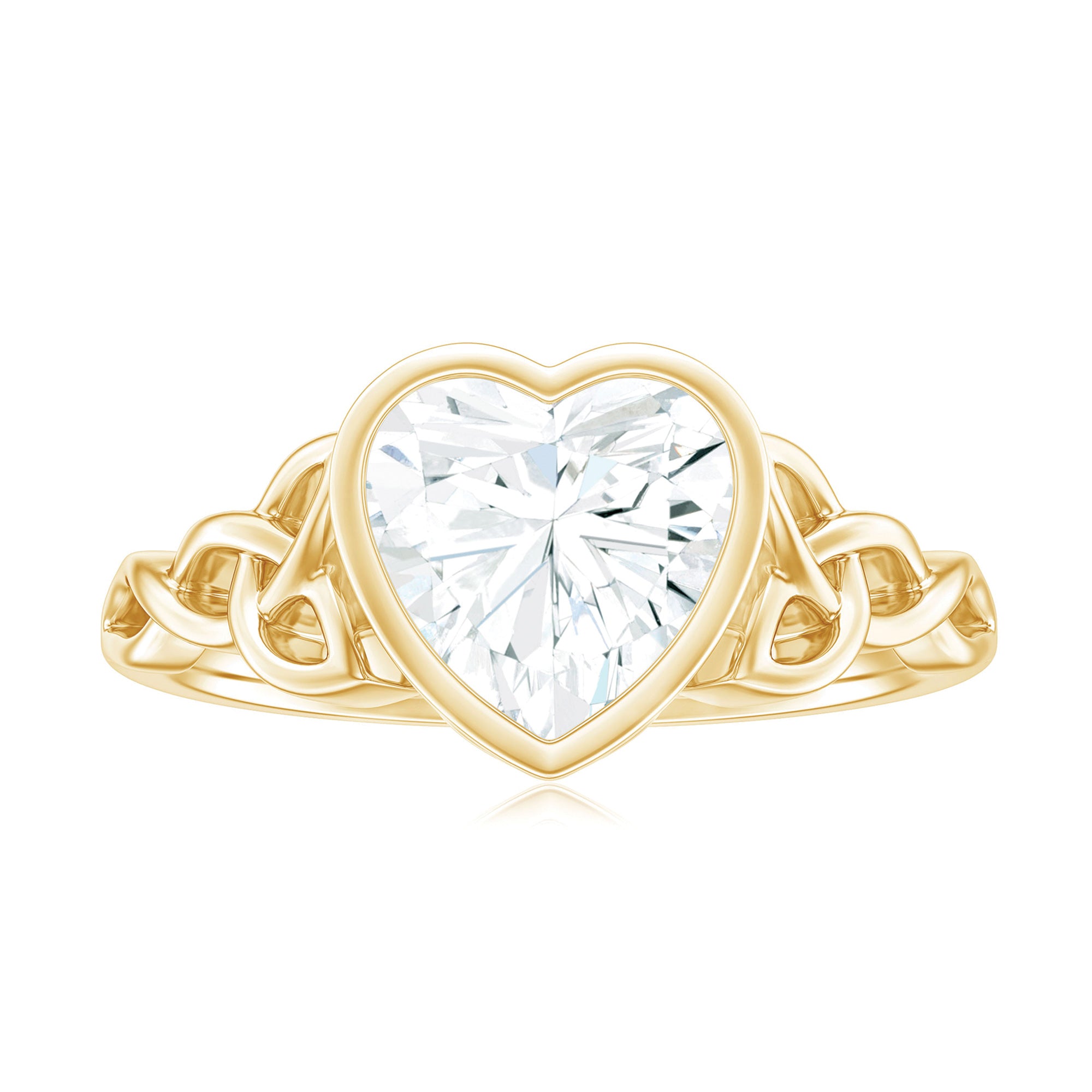 Heart Shape Moissanite Knot Engagement Ring in Bezel Setting D-VS1 - Rosec Jewels