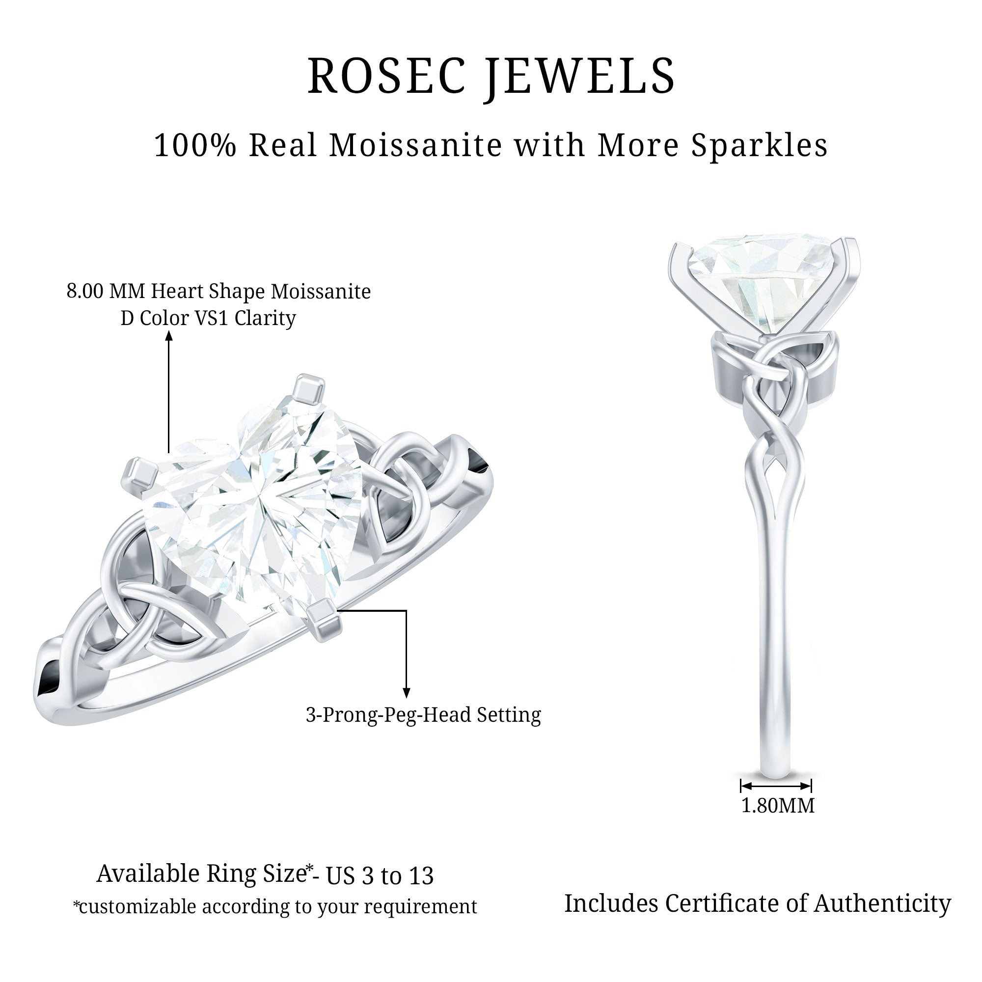 Rosec Jewels-2 CT Heart Shaped Moissanite Celtic Knot Engagement Ring