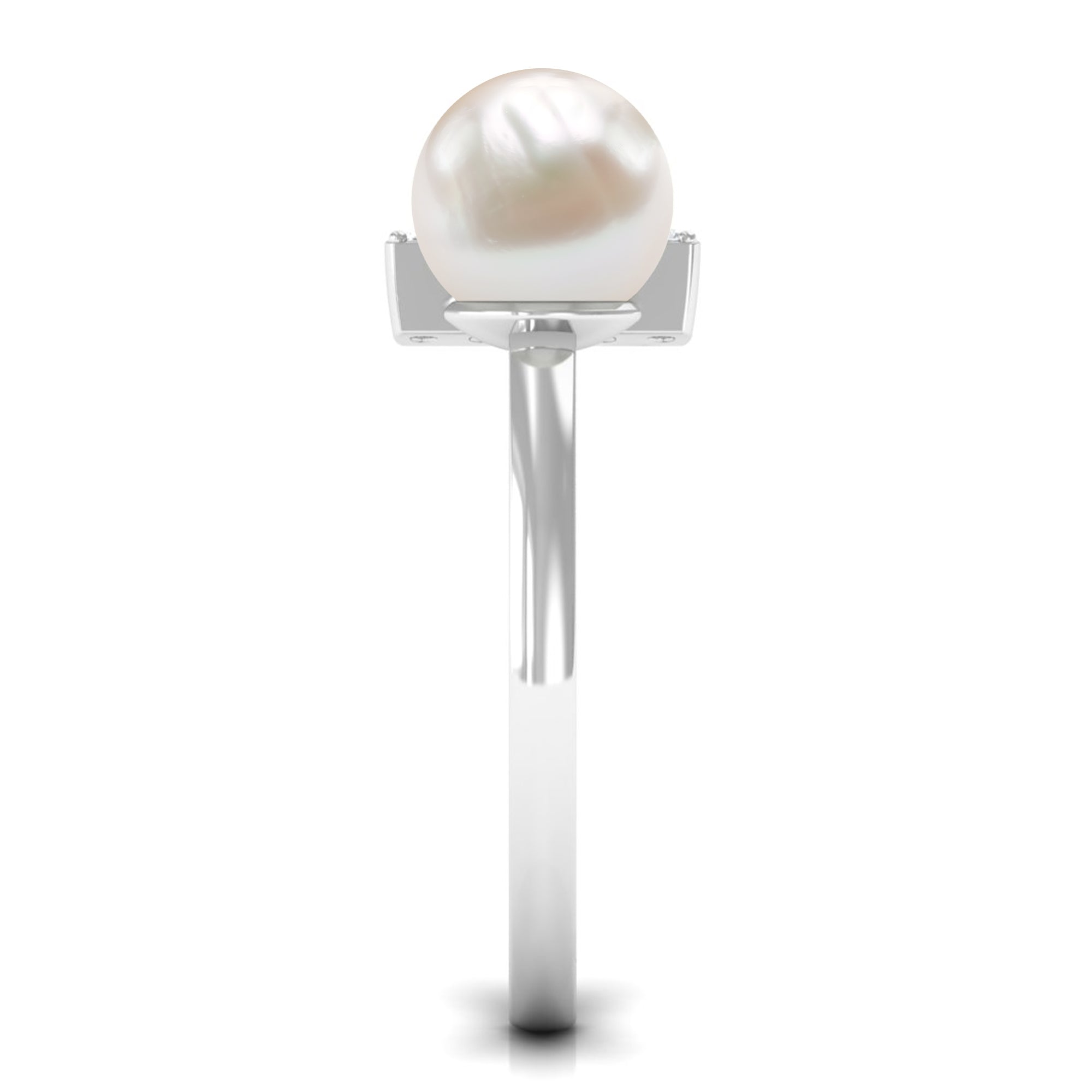 Cultured 3 Carat Freshwater Pearl Cuff Ring with Diamond AAA - Rosec Jewels