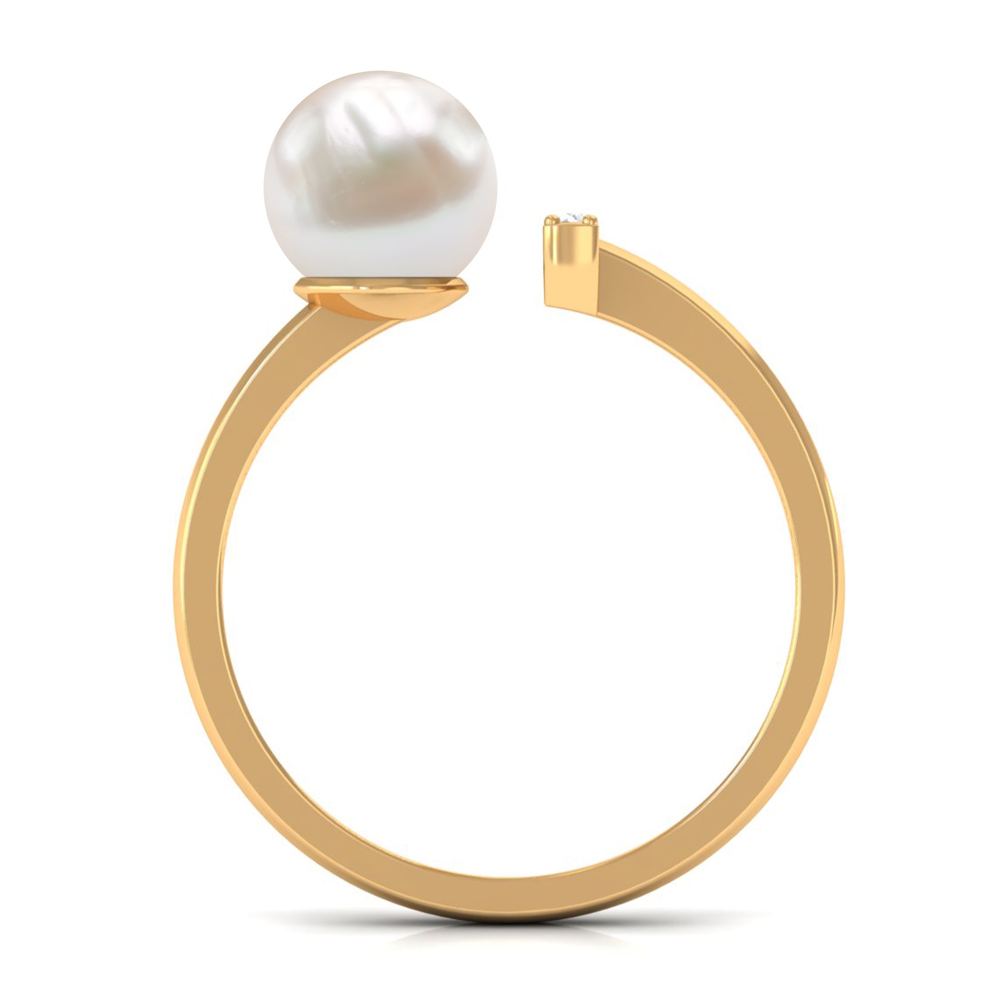Cultured 3 Carat Freshwater Pearl Cuff Ring with Diamond AAA - Rosec Jewels