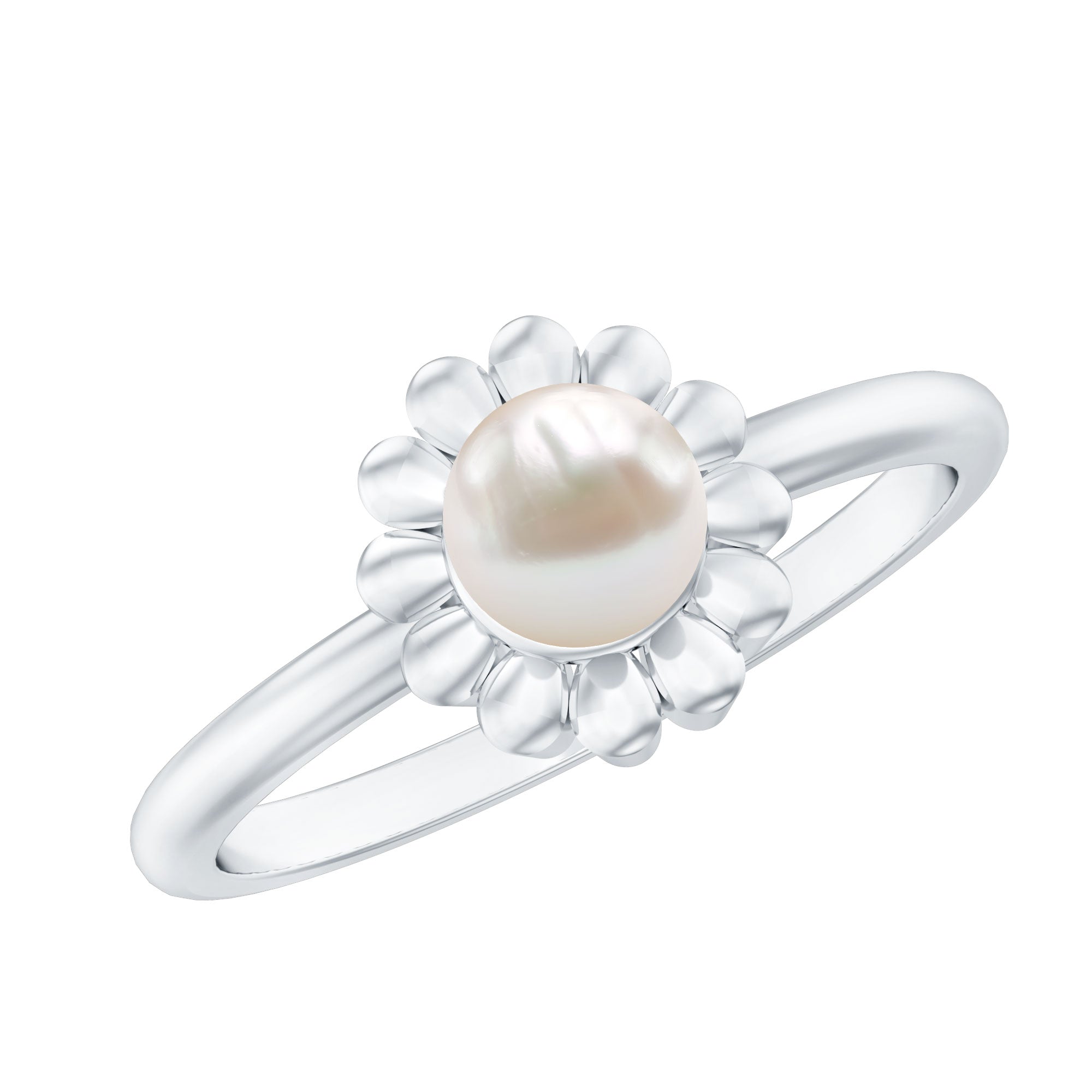 Floral Gold Freshwater Pearl Solitaire Engagement Ring
